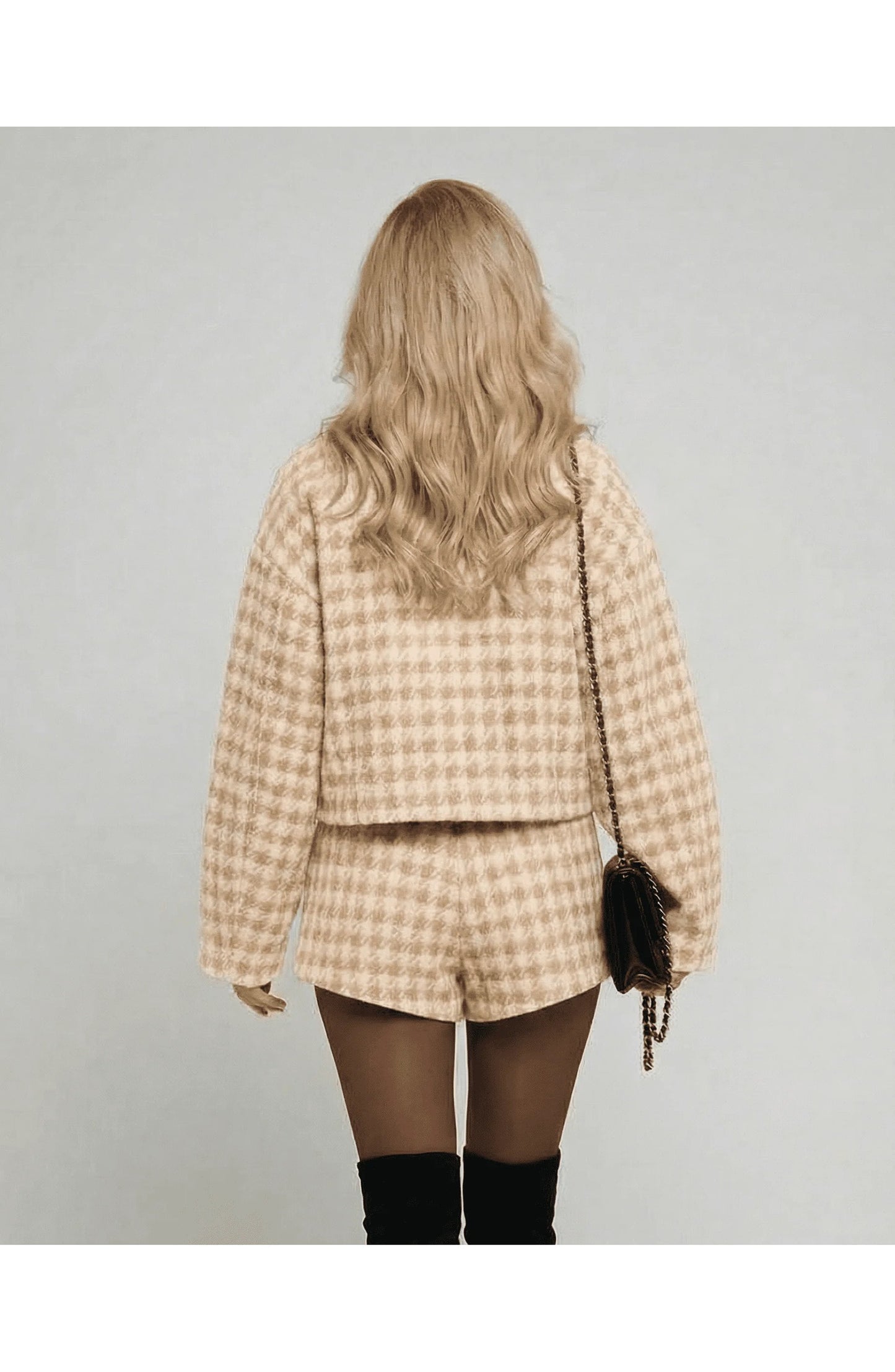 Cathy Women's Co-ord Set | Beige Check Pattern | Shorts