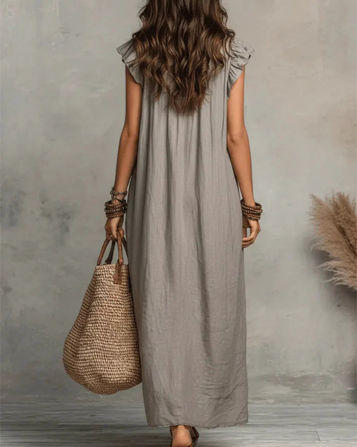 Lucette Dames Maxi Jurk | V-Hals | Ruches Detail