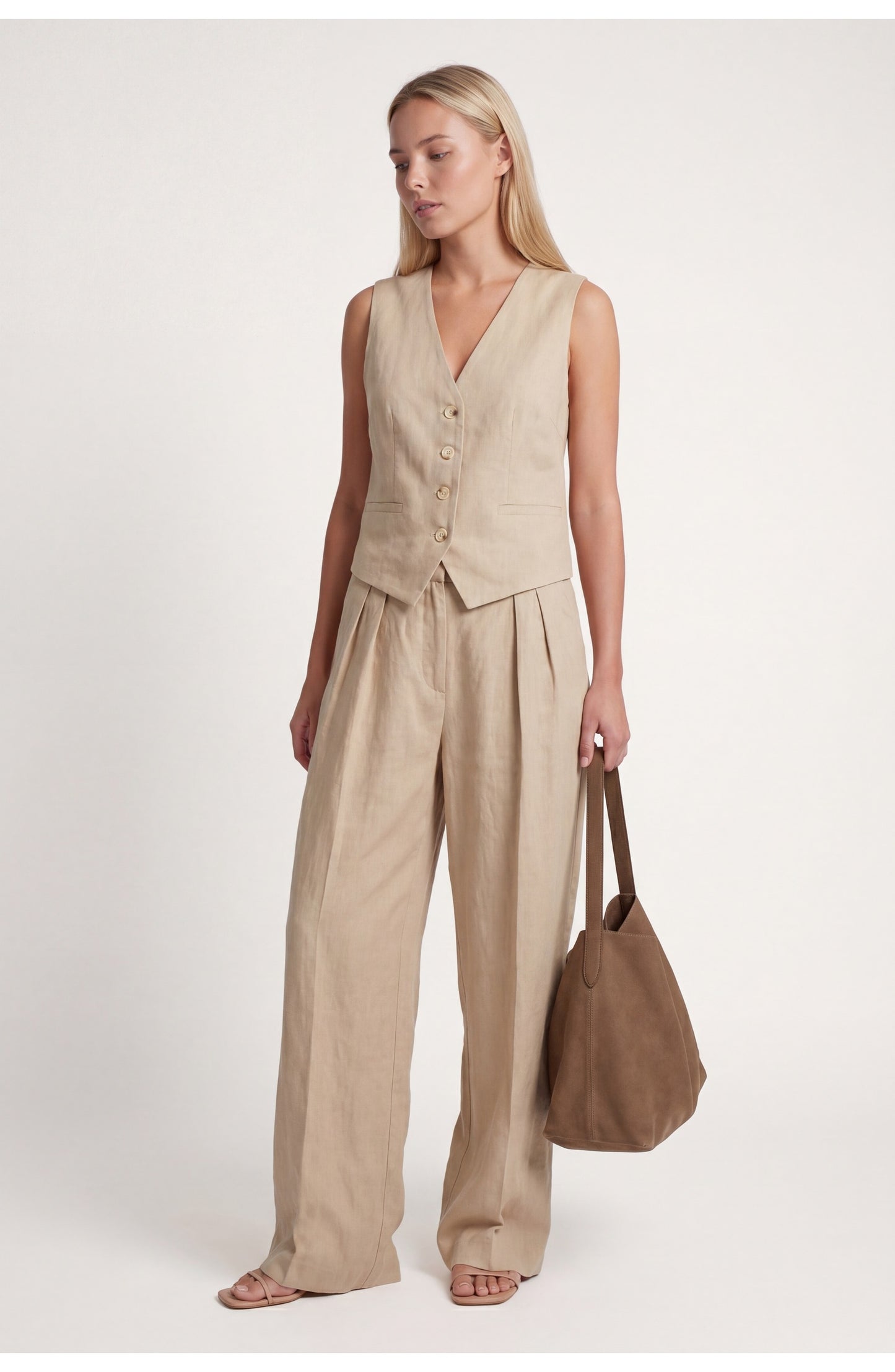 Éliane Women's Co-ord Set | Buttoned Vest | Wide Trousers