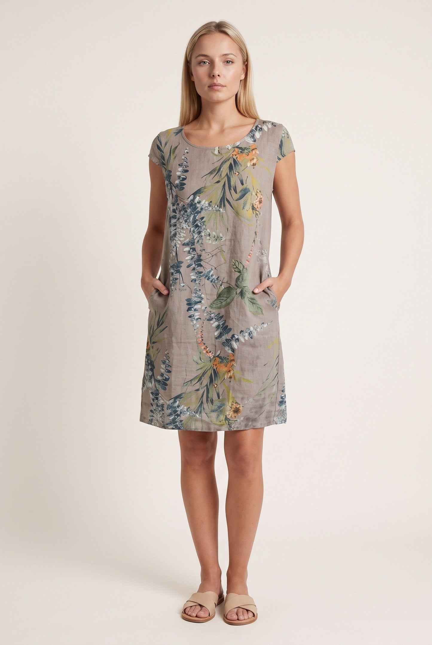 Nadine Dames Mini Jurk | Botanische Print | Zakken