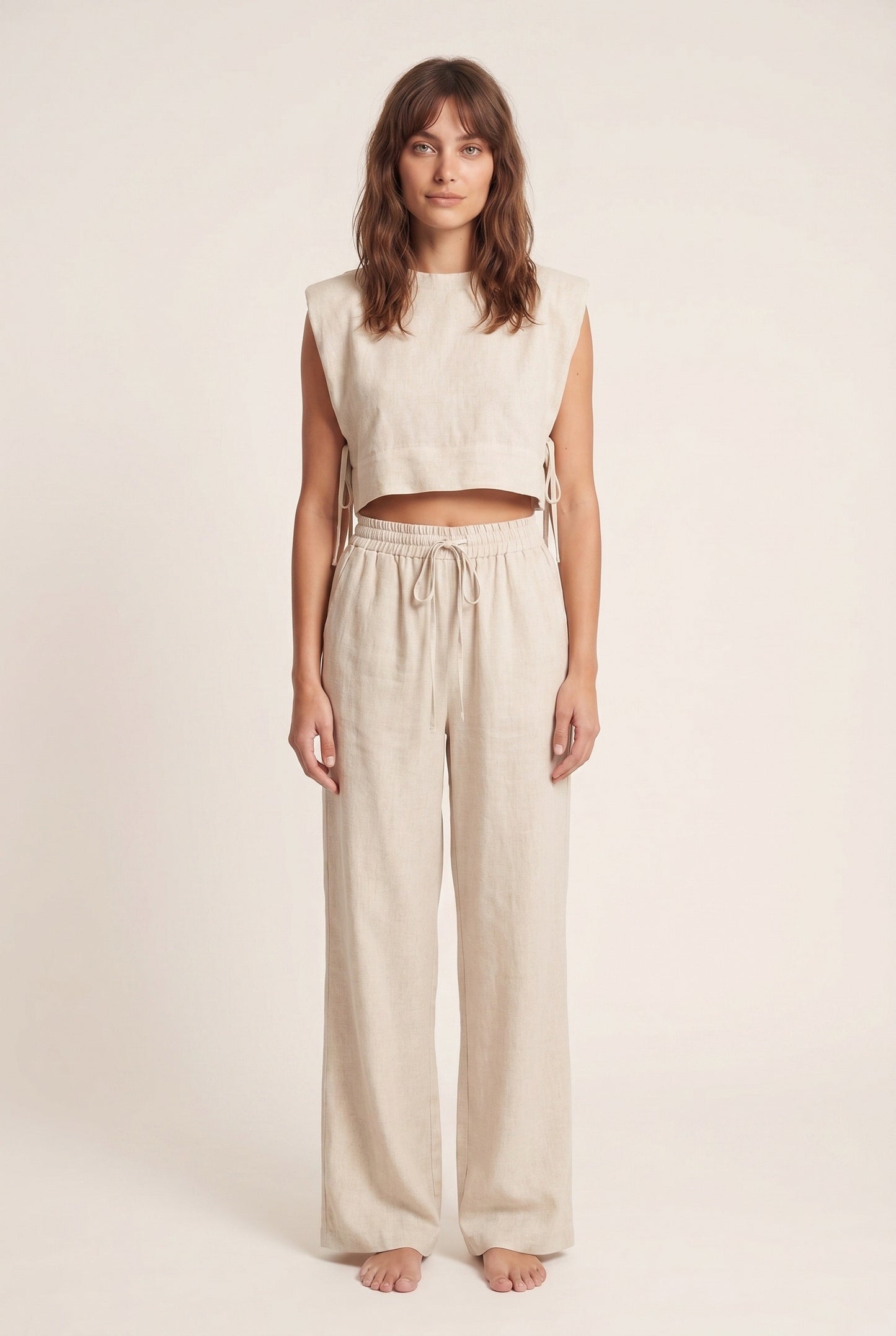 Amélie Women's Co-Ord Set | Cropped Top & Wide Pants | Linen Look