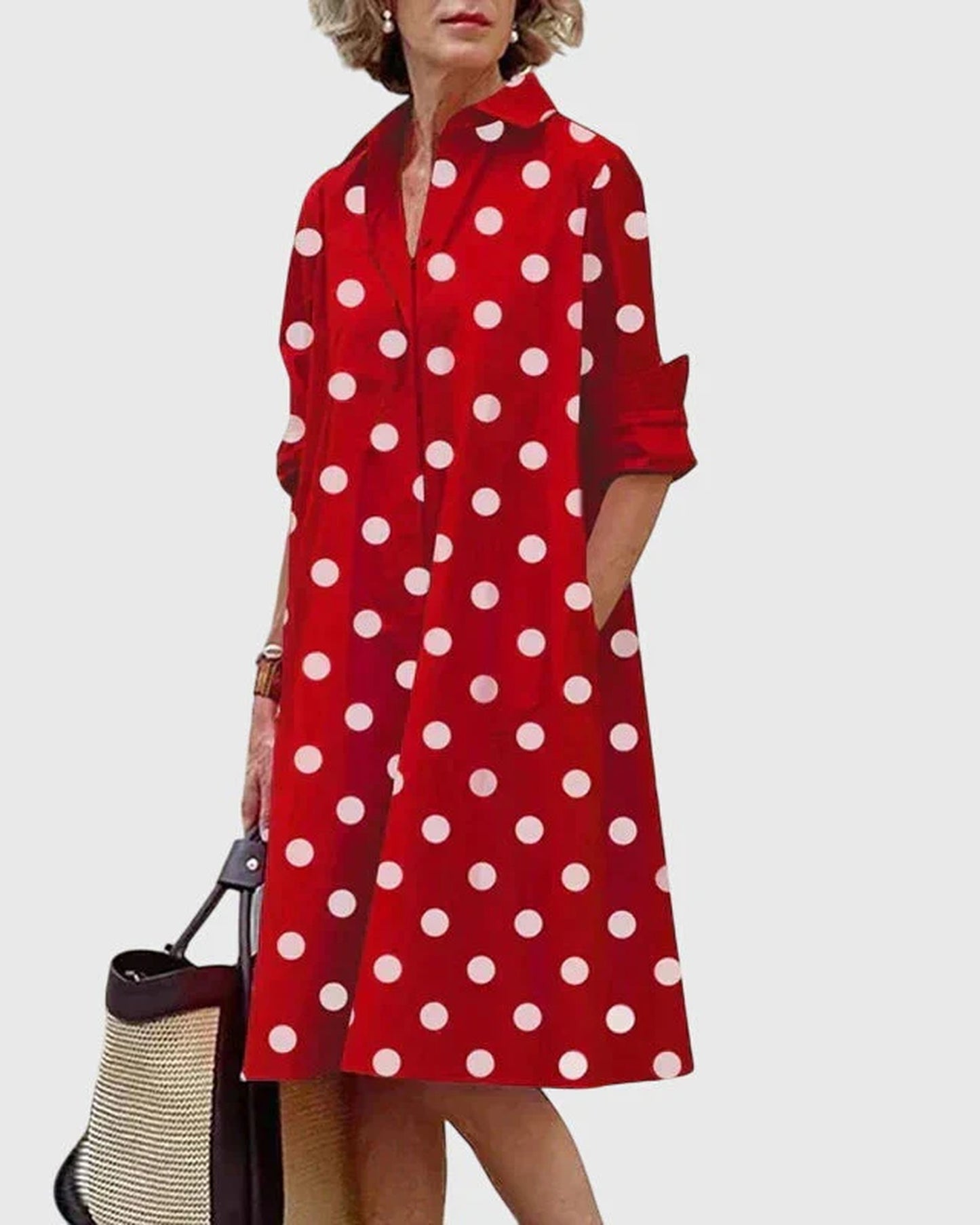 Rosalinde Dames Midi Jurk | Reverskraag | Oversized Pasvorm
