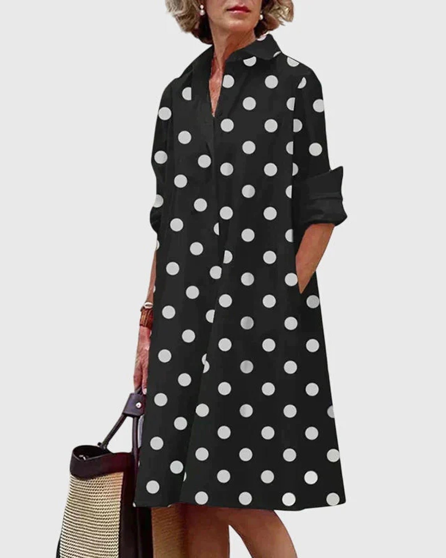 Rosalinde Dames Midi Jurk | Reverskraag | Oversized Pasvorm