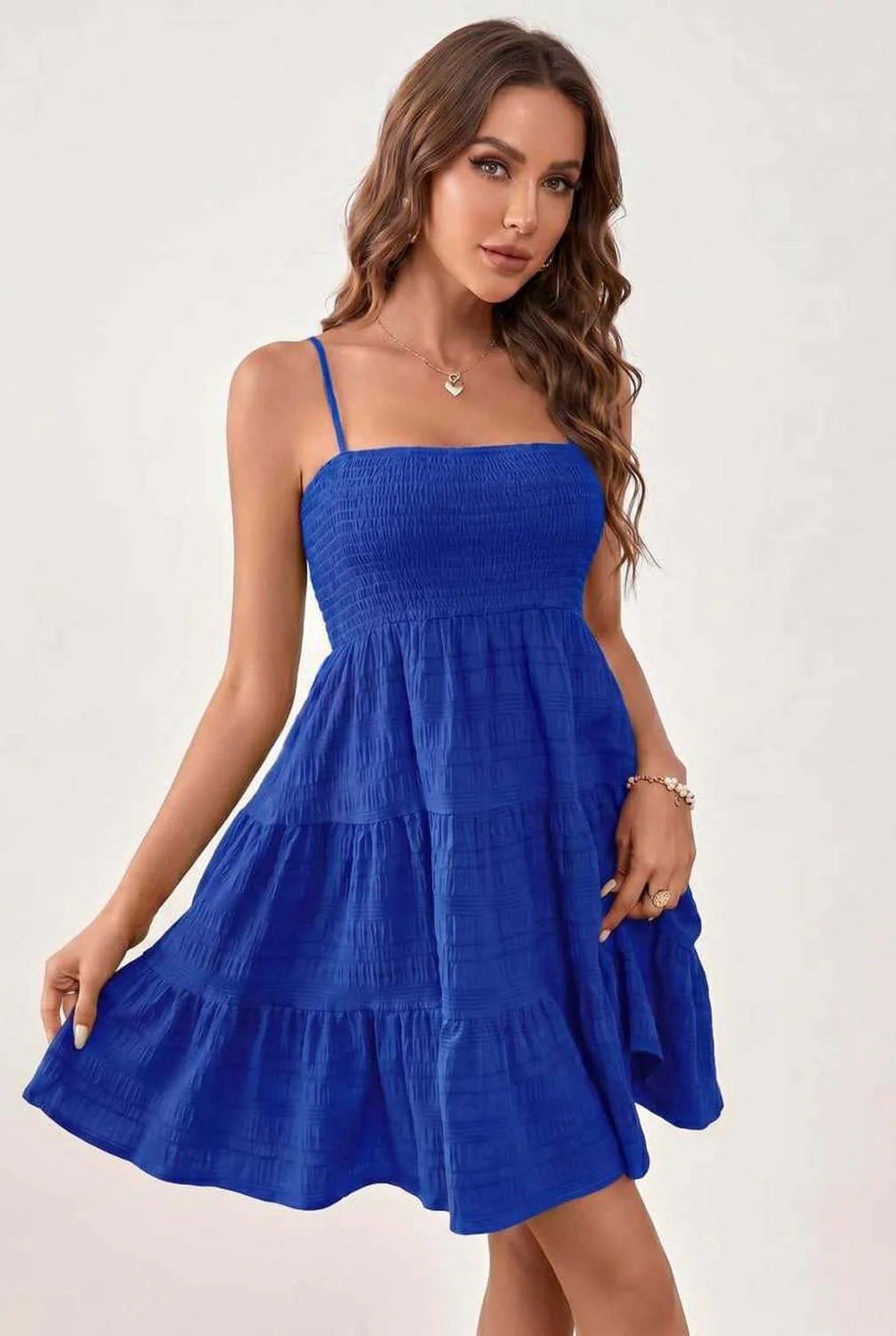 Mélina Dame Mini Kjole | Smocket Bandeau Top | Lagdelte Lagkjole