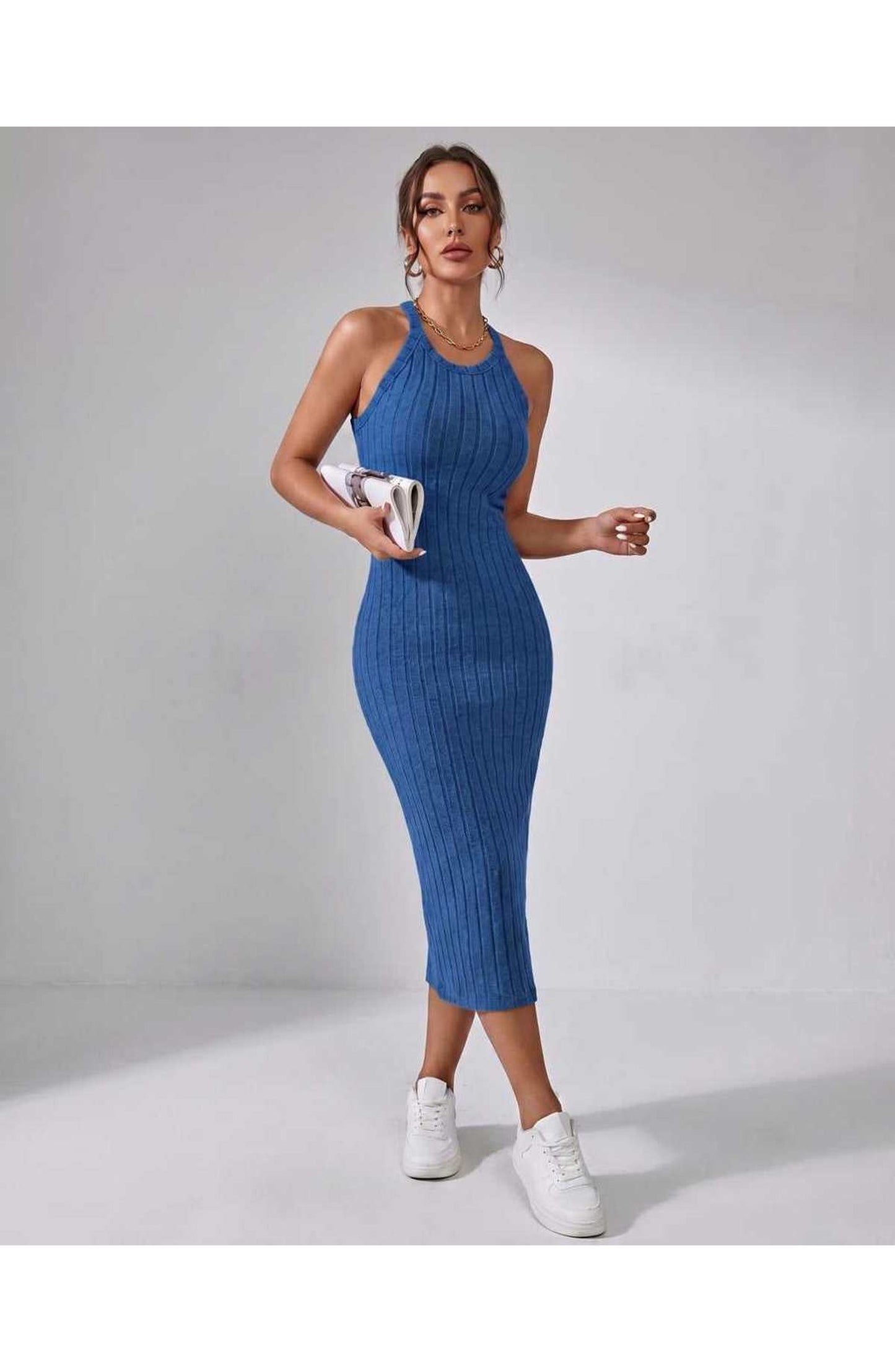 Jordane Dames Midi Jurk | Geribbeld | Mouwloos