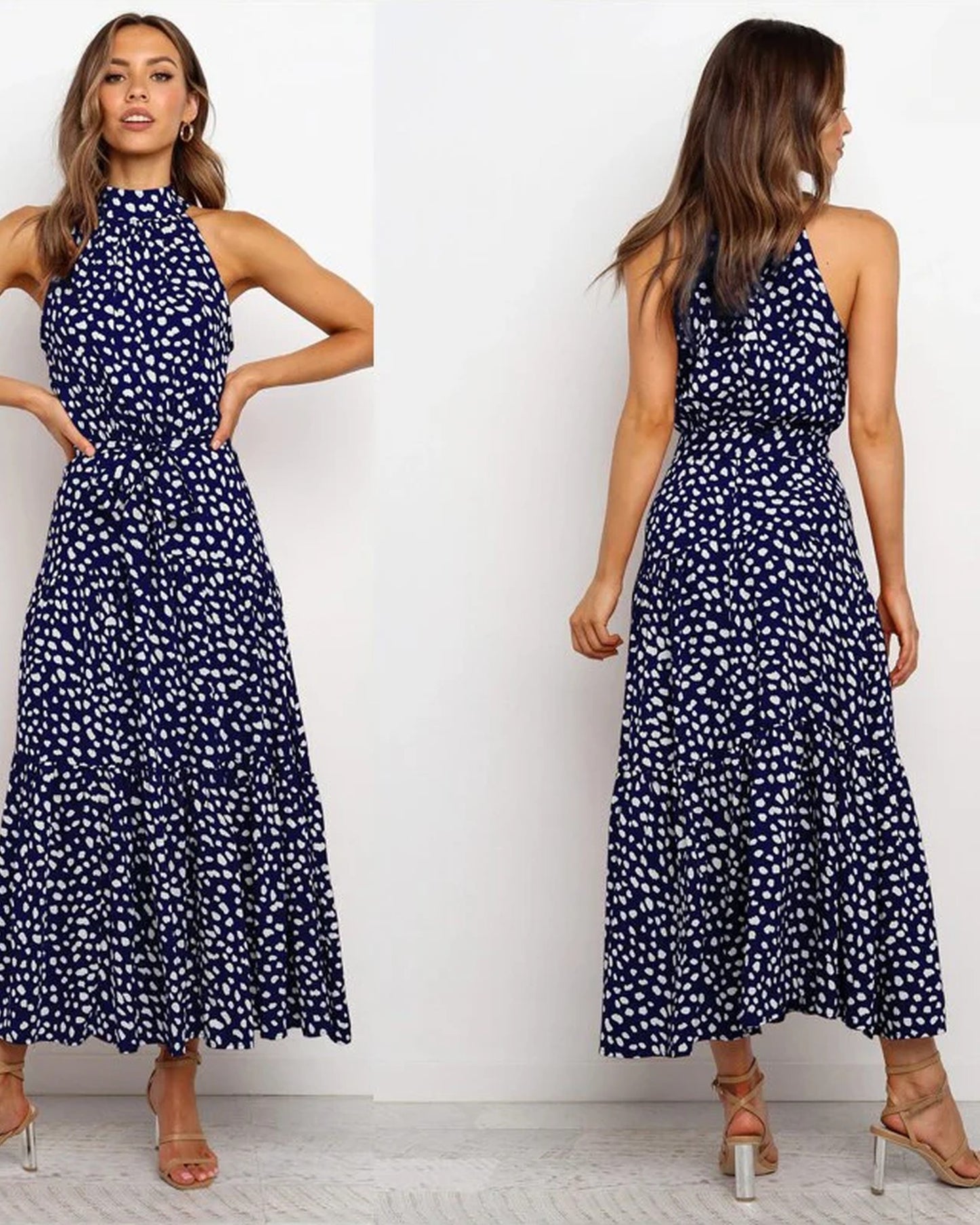 Aubeline Dame Midi Kjole | Halterneck | Lagdelte Frynser