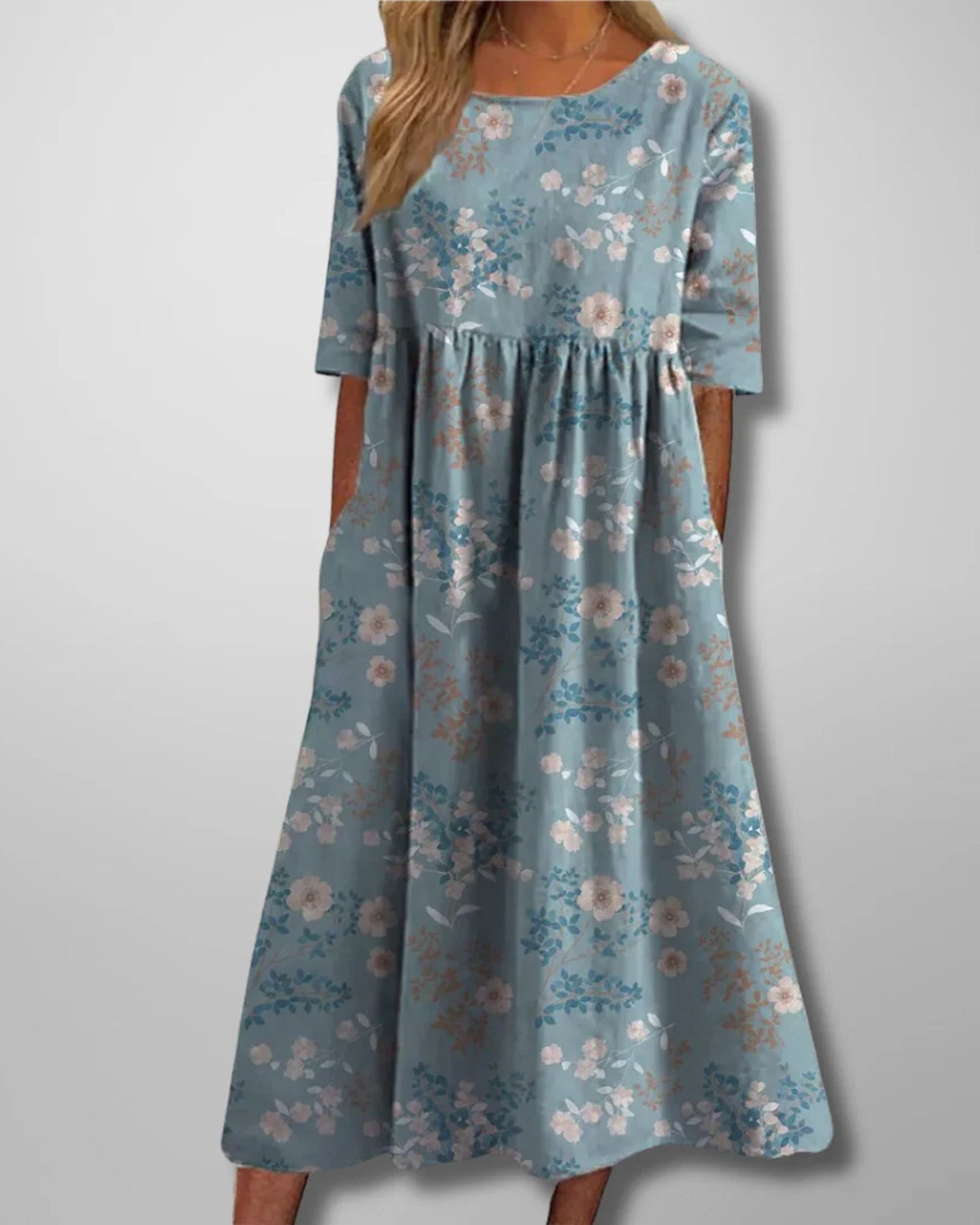 Cléophée Dames Midi Jurk | Bloemenprint | Halve Mouwen