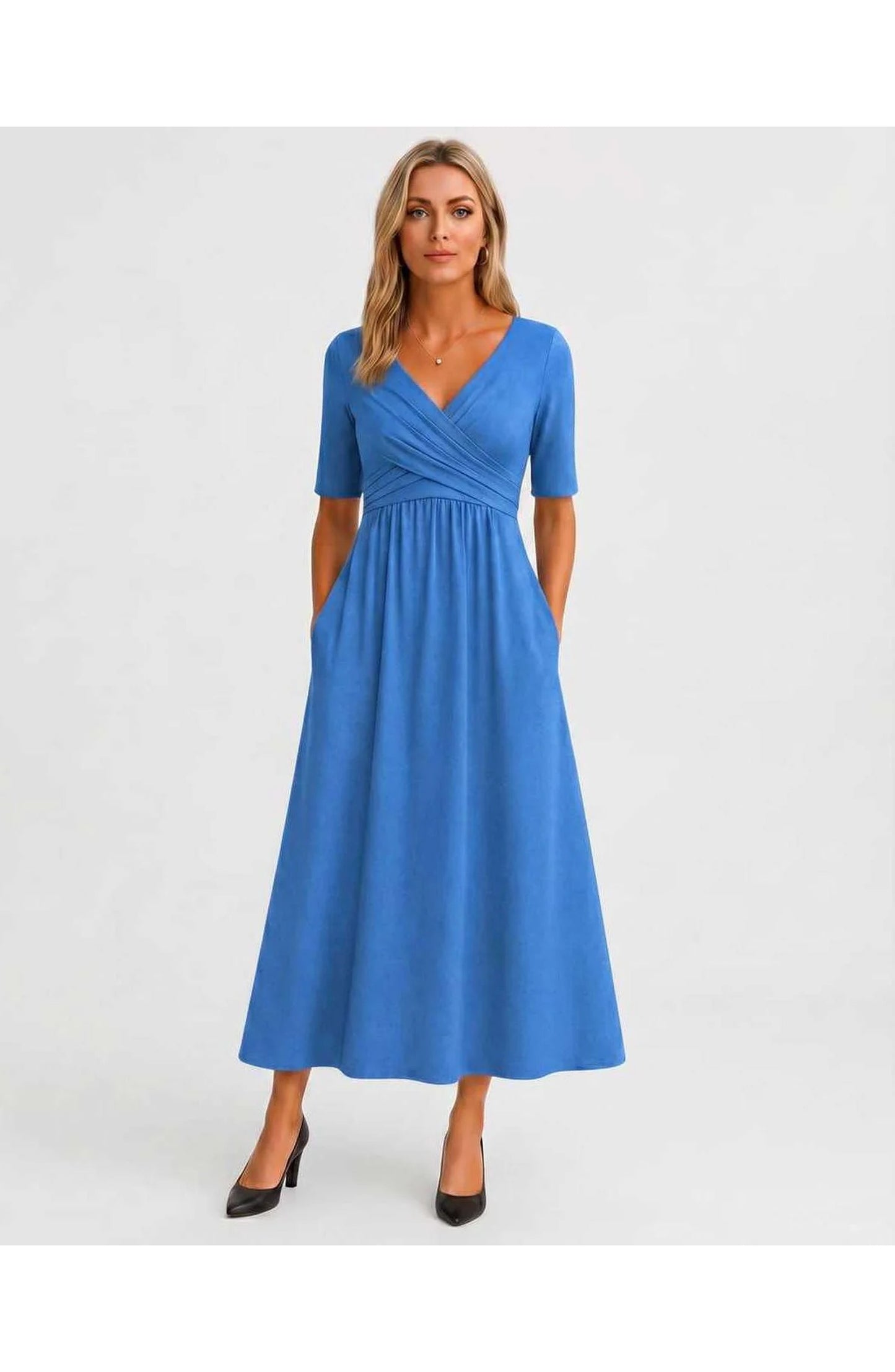 Isaline Women's Midi Dress | V-Neck Wrap Design | Layered Fringe