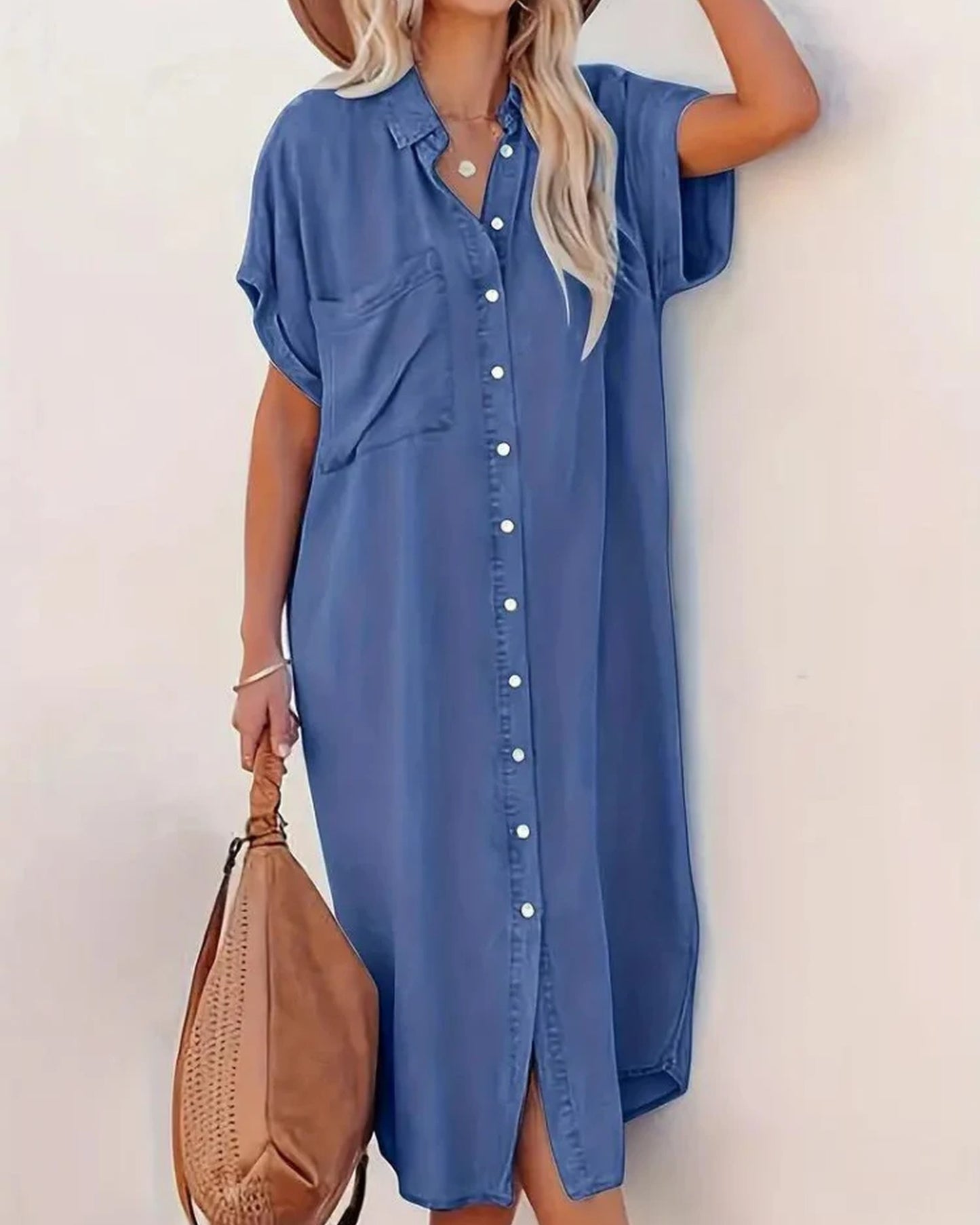 Avoie Ladies Midi Dress | Button-Through Design | Short Sleeves