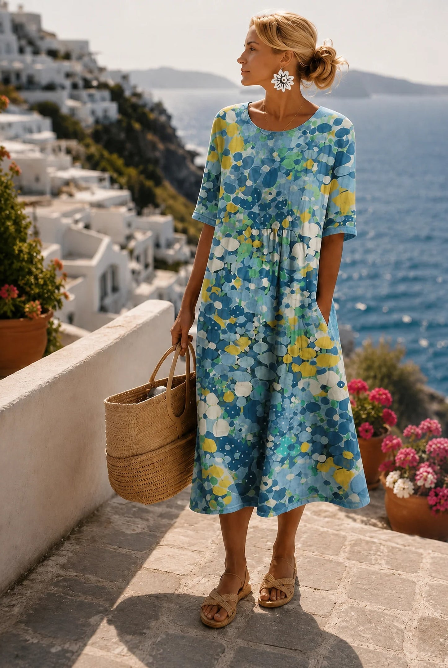 Davina Dames Midi Jurk | Polkadot | Korte Mouwen