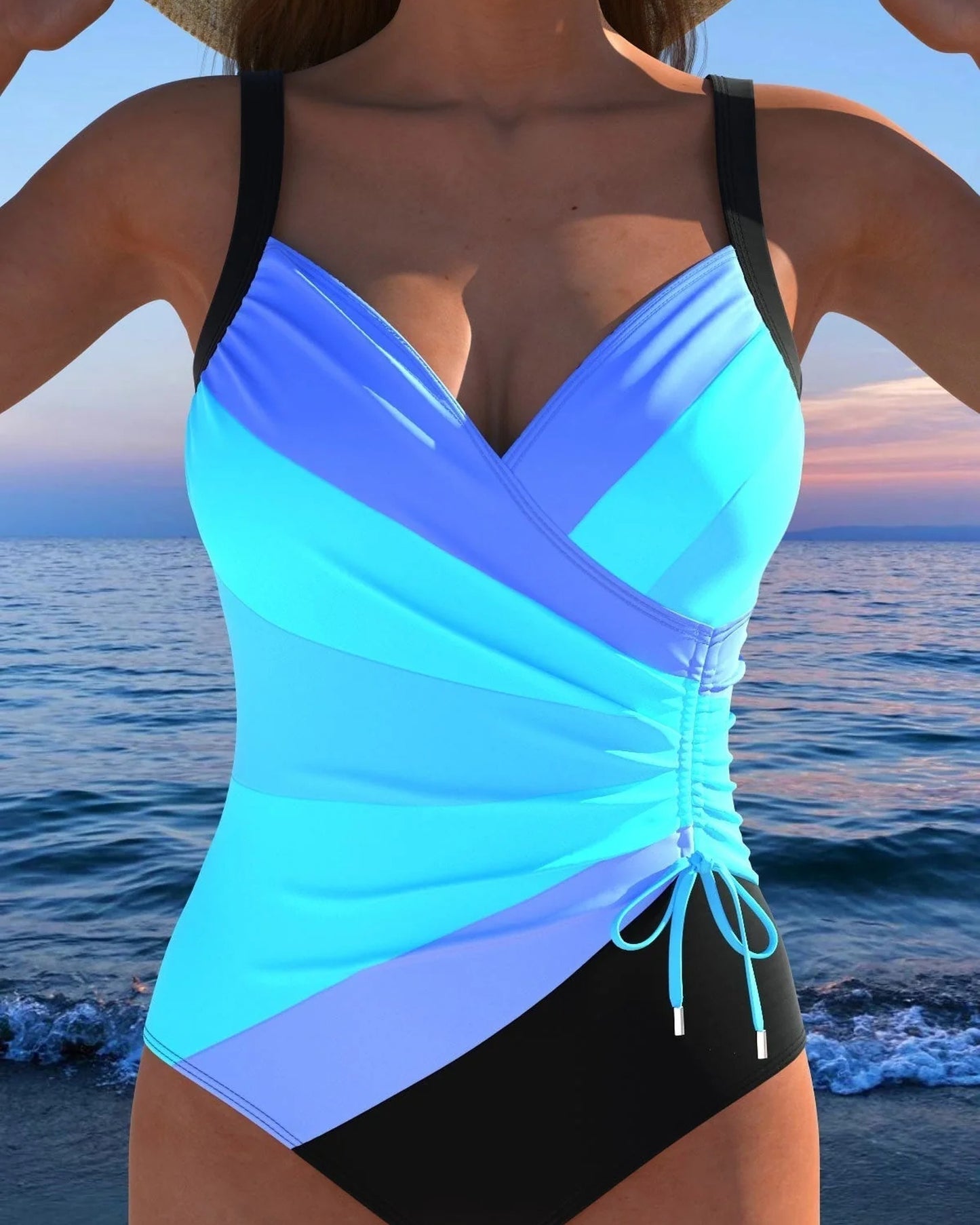 Pétronille-Alvine Dames Badkleding | Diagonale Strepen | Zijrimpels
