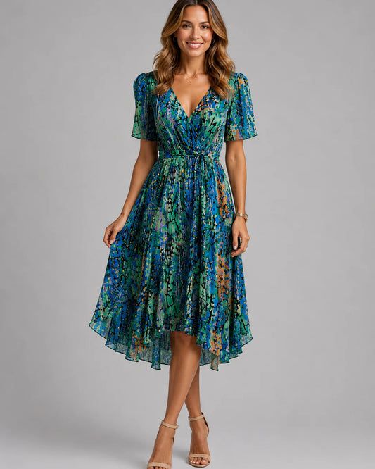 Antonietta Dames Midi Jurk | V-Hals | Bloemenprint