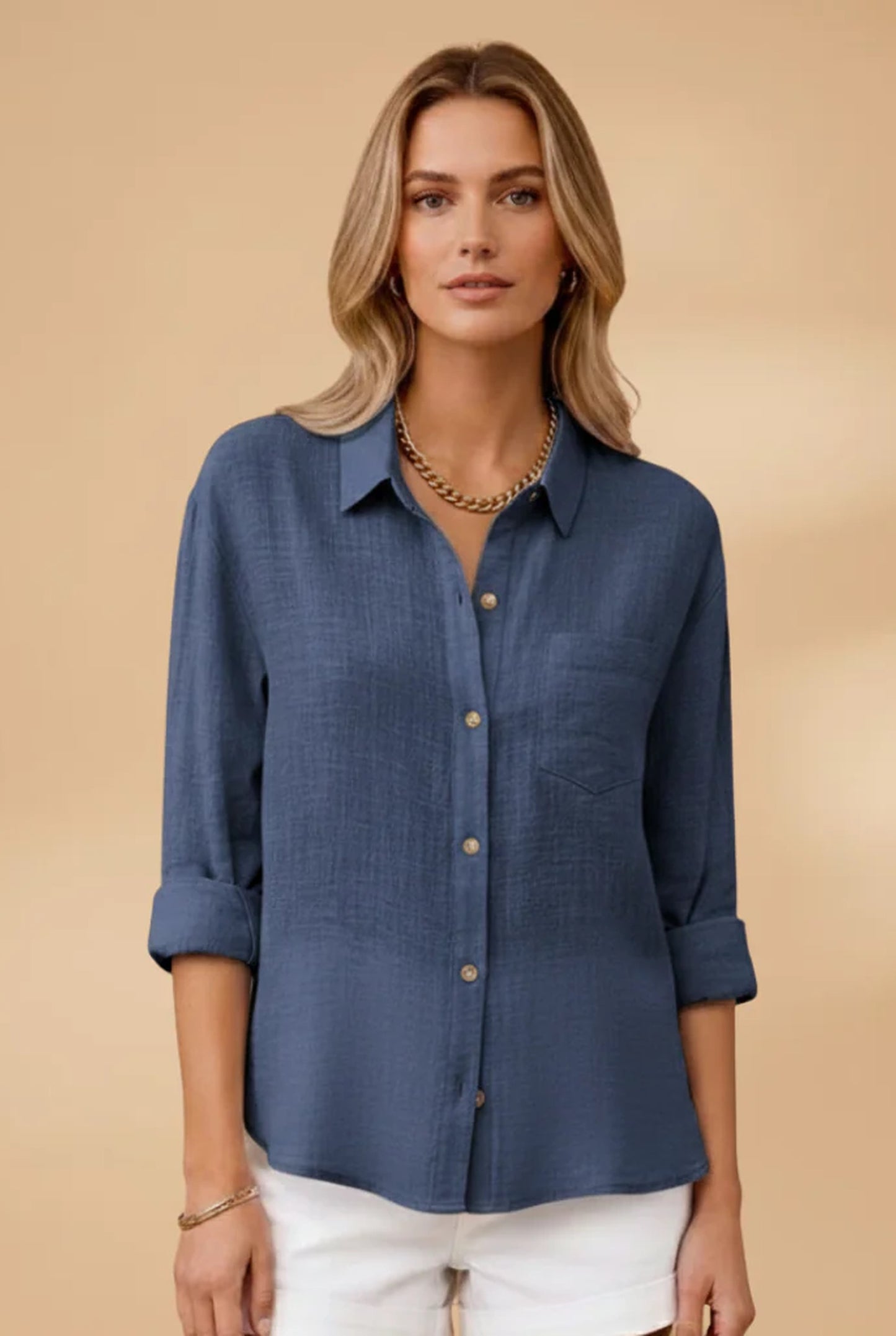 Elise Dames Blouse | Overhemdkraag | Borstzakje