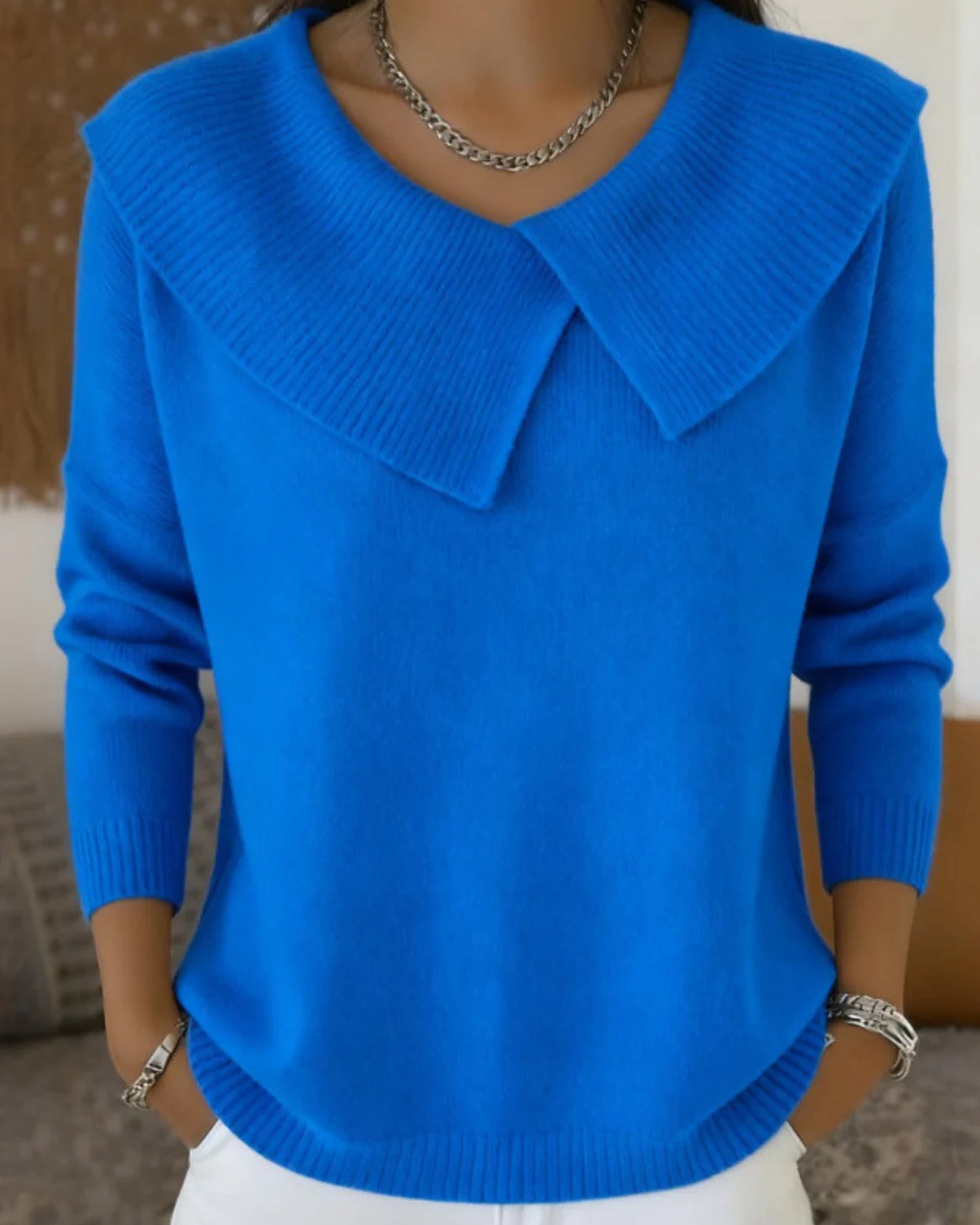 Mahaut Dames Trui | Oversized Kraag | Geribbelde Boorden
