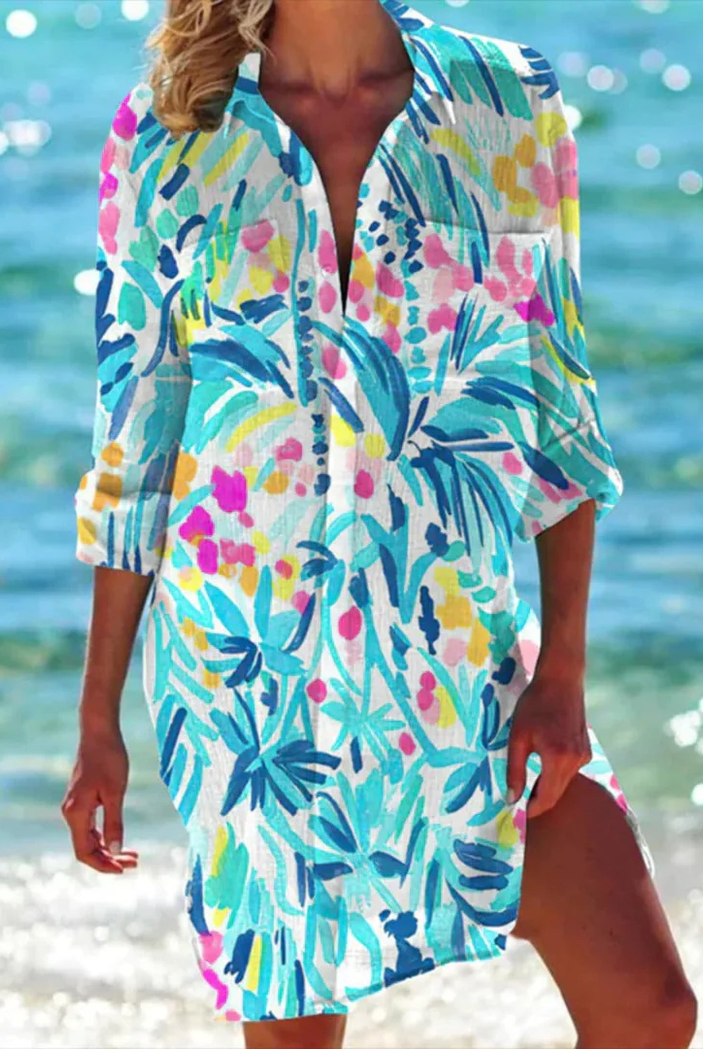Fortunée Dames Midi Jurk | Overhemdkraag | Verschillende Print