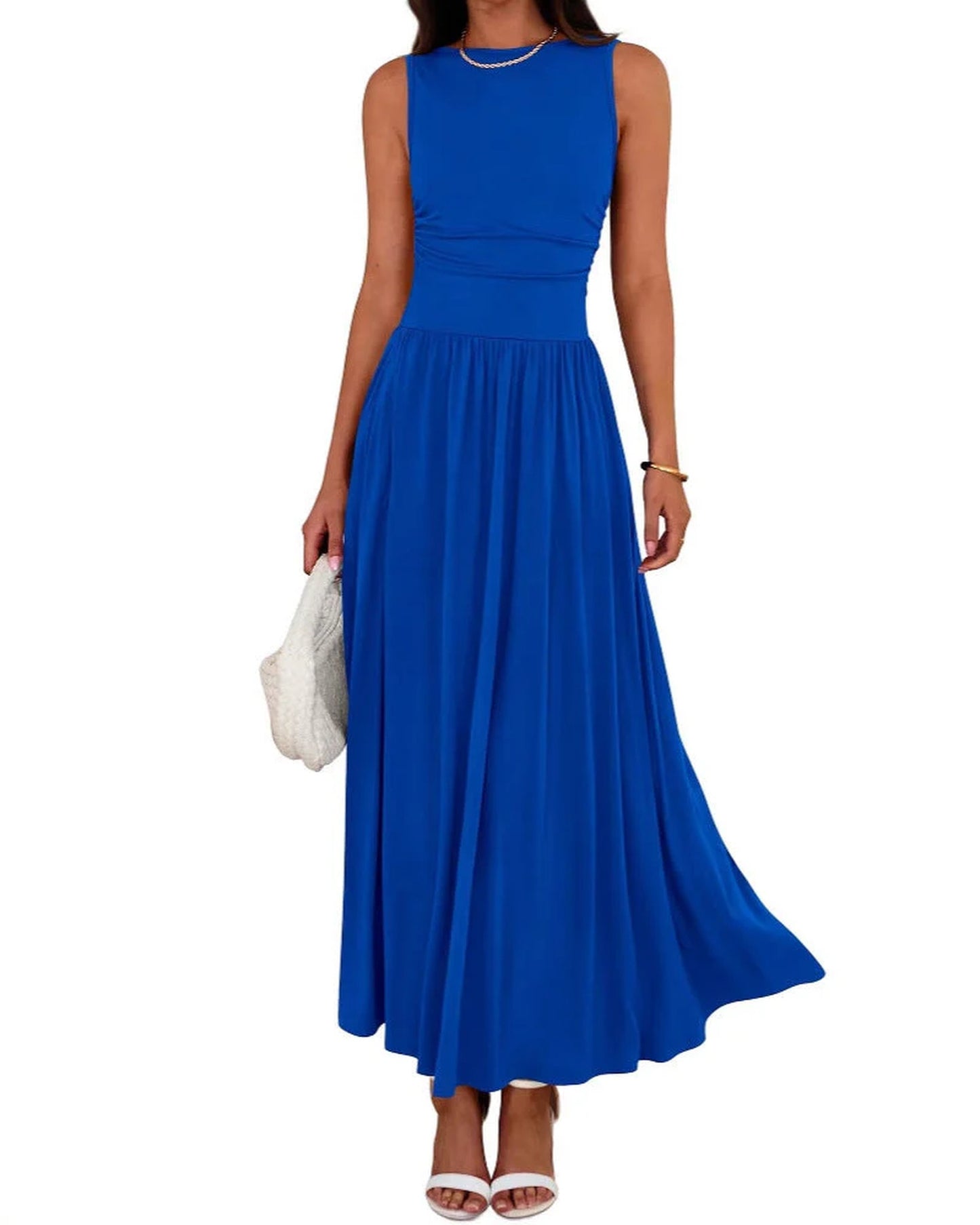 Réjane Dames Maxi Jurk | Mouwloos | Geplooide Rok