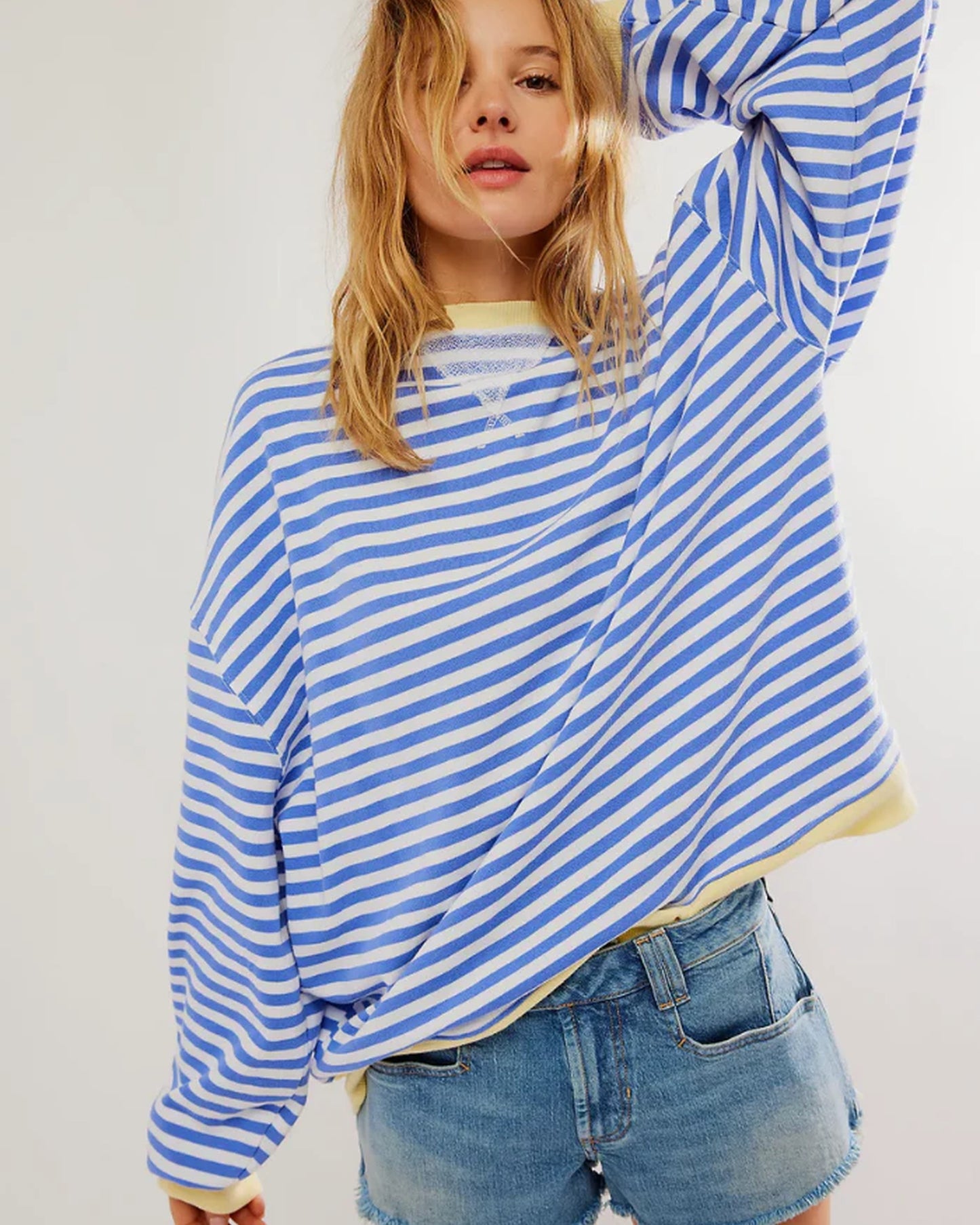 Bathildis Dames Top | Gestreept Patroon | Contrasterende Boord