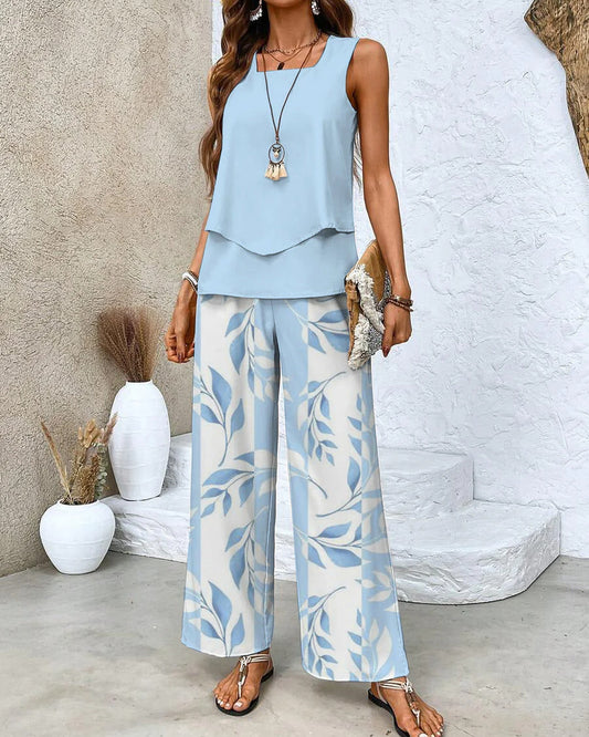 Circé Dames Co-ord Set | Dubbele Laag Top | Wijdvallende Palazzo Broek