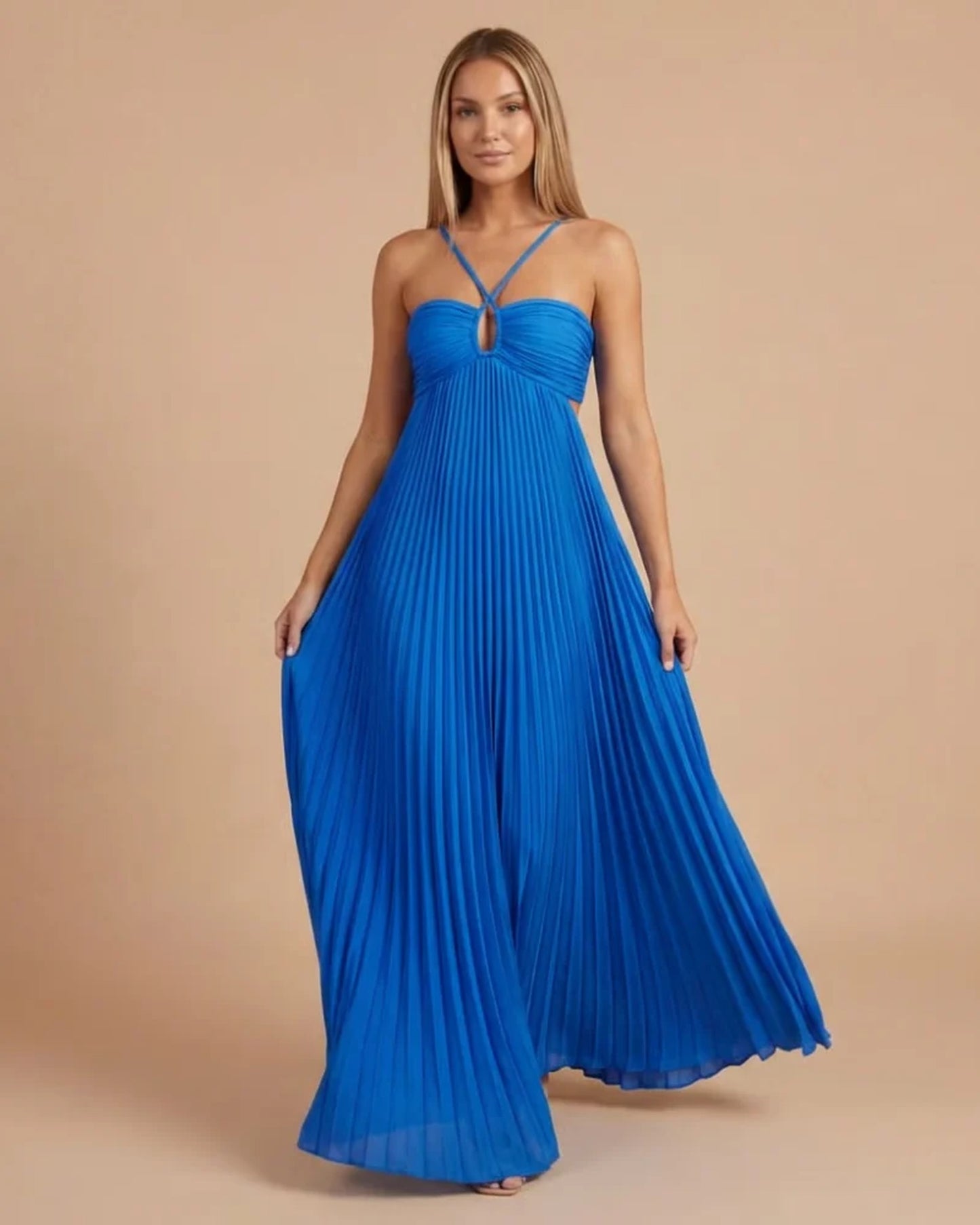 Marielle Women's Maxi Dress | Halter Neck | Pleated Skirt