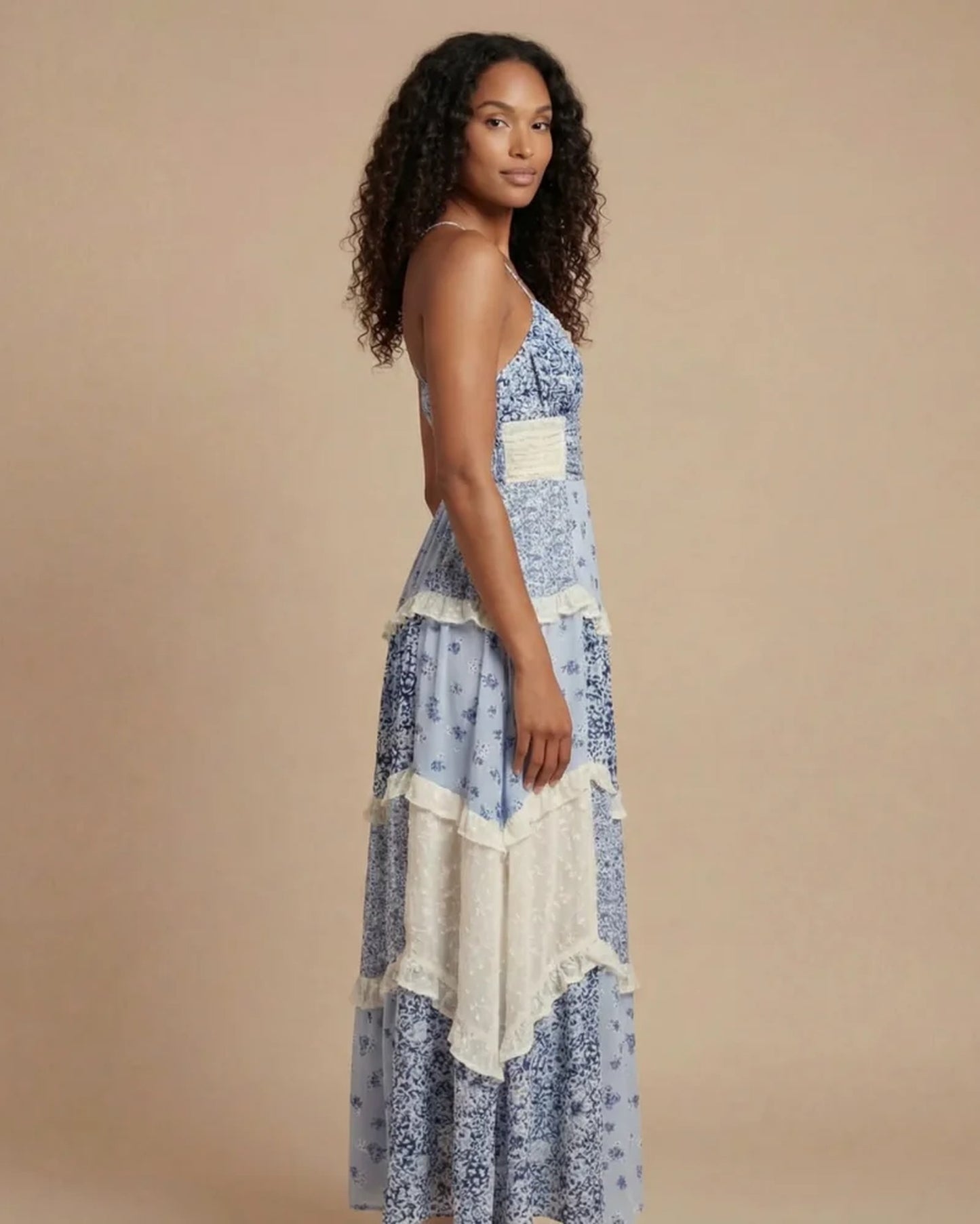 Maryline Dames Maxi Jurk | Gelaagde Ruches | Open Rug