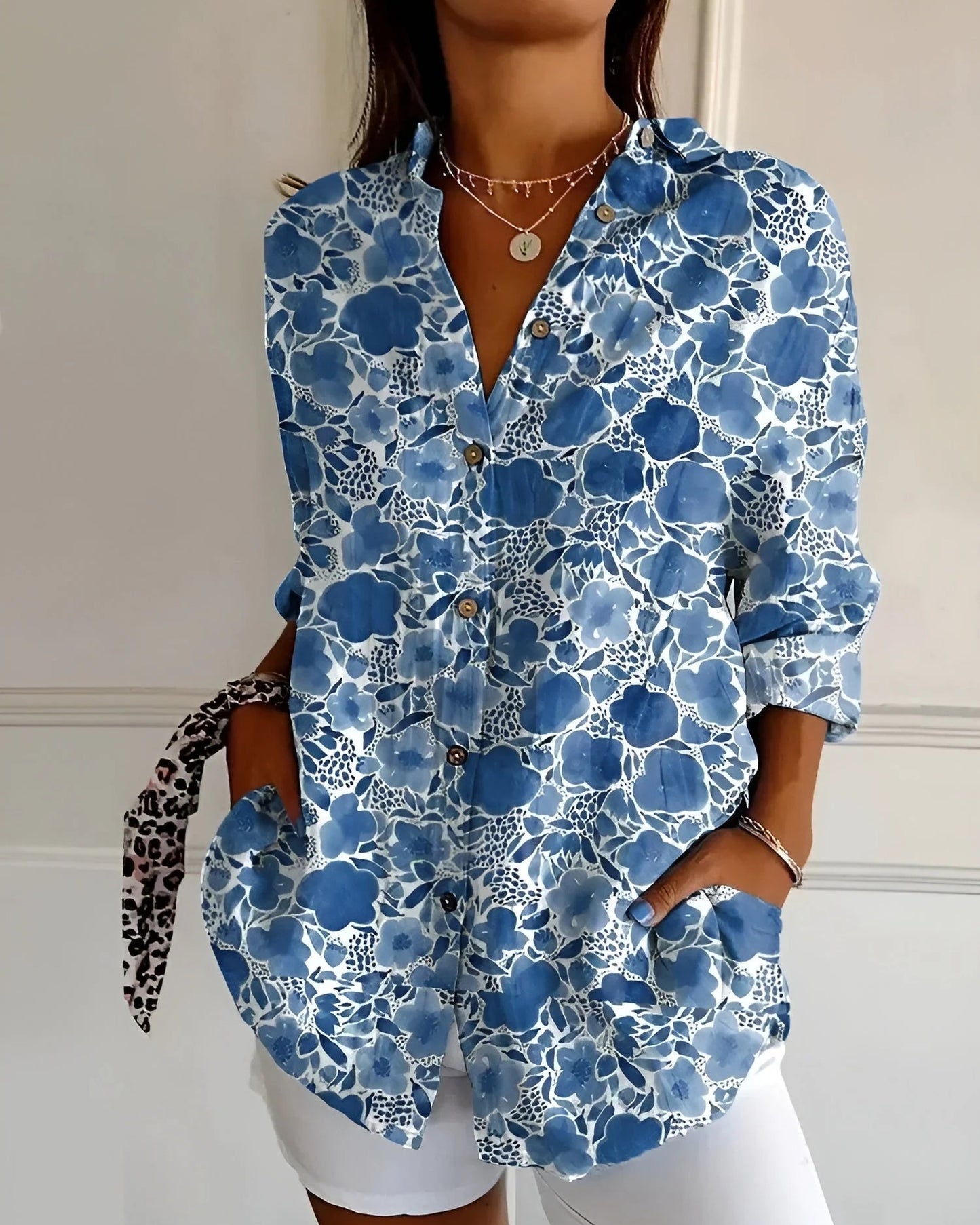 Mercédès Dames Blouse | Abstract Print | Overhemdkraag