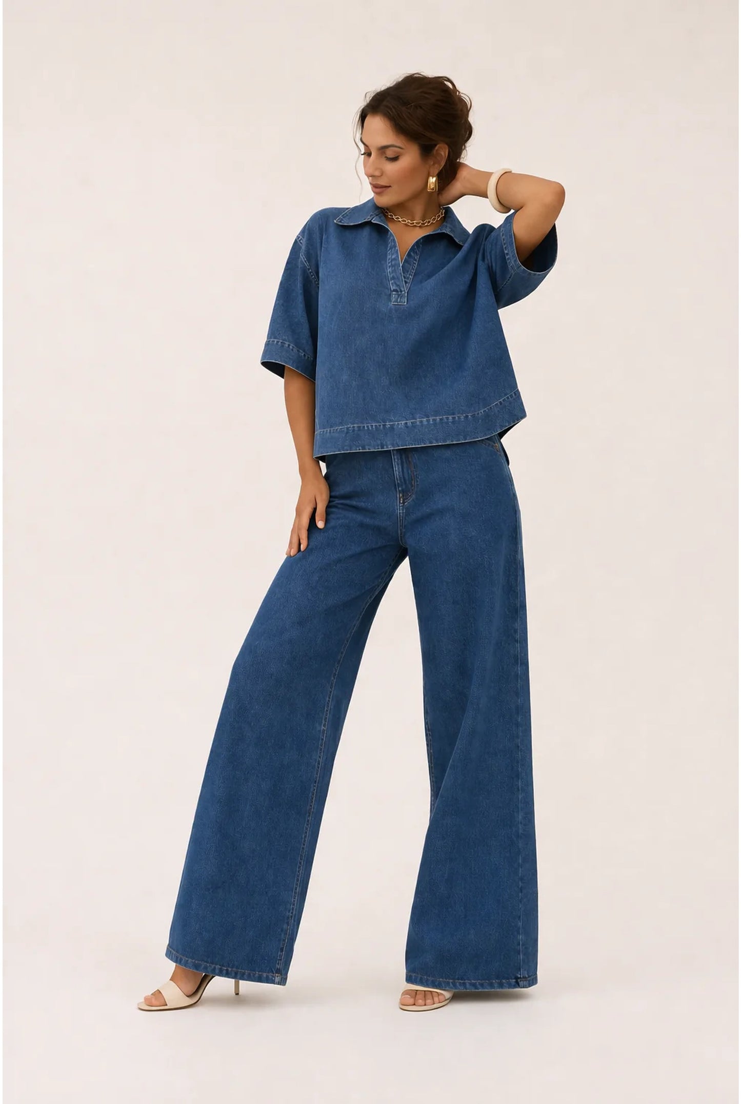 Women's Co-ord Set | Denim Look | Wide Legs