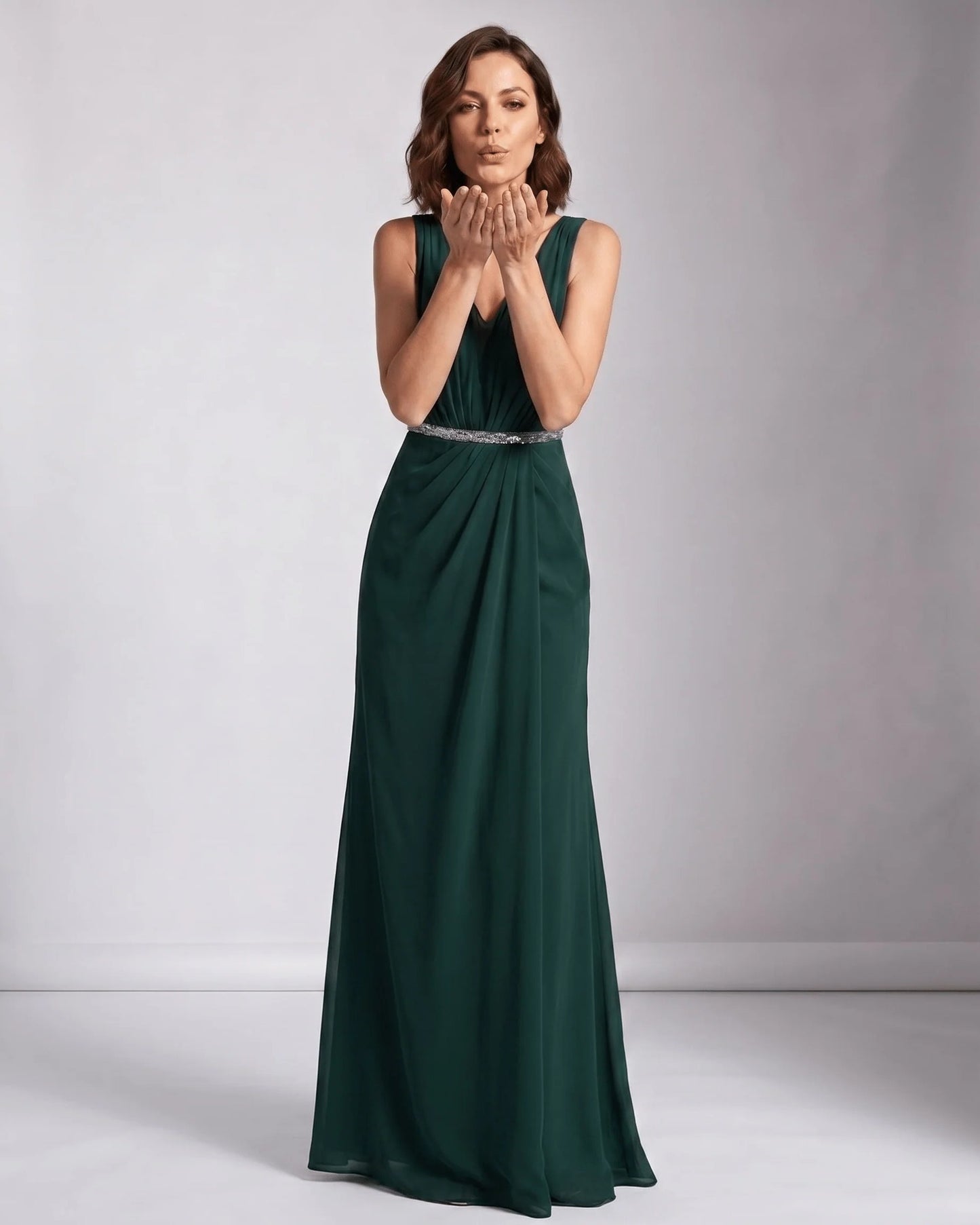 Marinette Women's Maxi Dress | V-Neck | Pleated Bodice