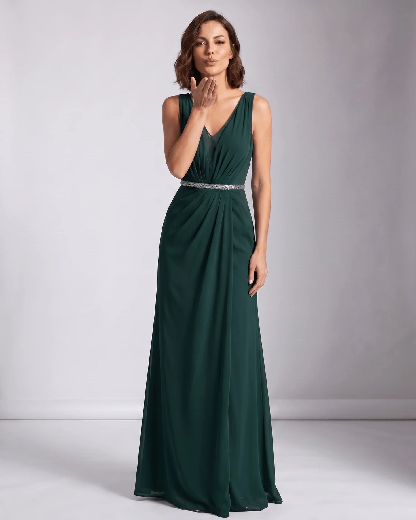 Marinette Women's Maxi Dress | V-Neck | Pleated Bodice