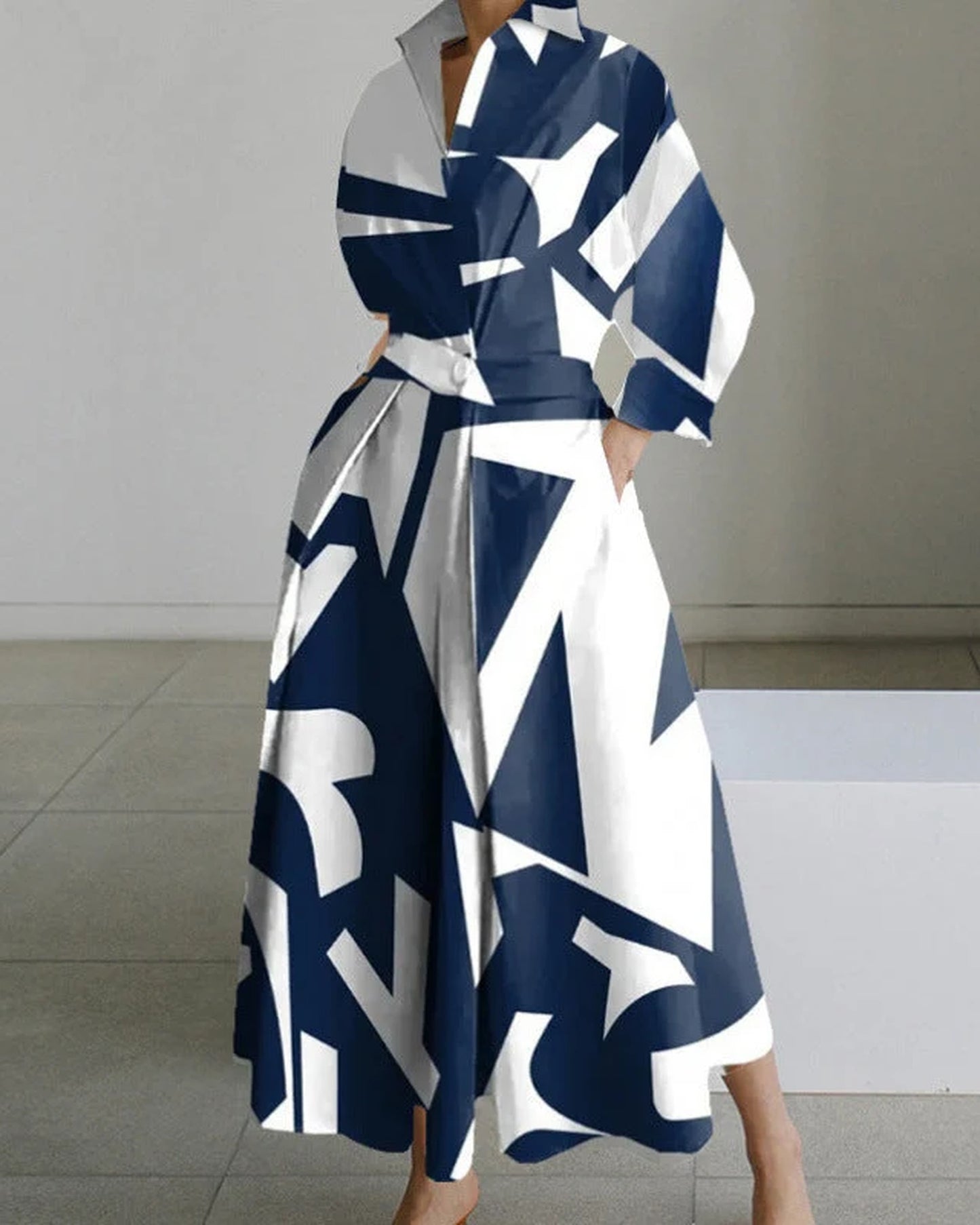 Arianna Dames Maxi Kjole | Overhemdkrave | Slå-om-design