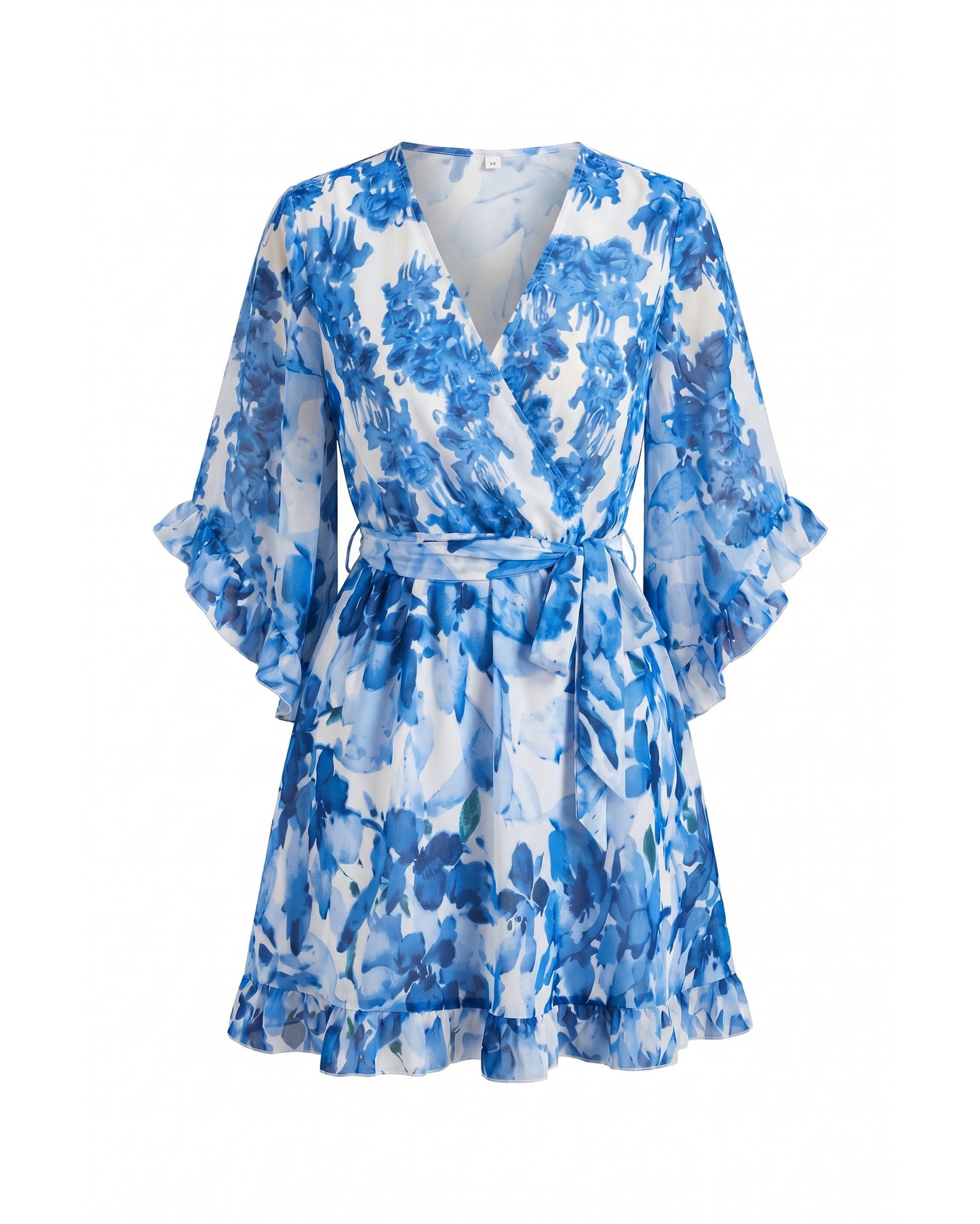 Louise Dames Mini Jurk | Bloemenprint | Overslag met Strikband