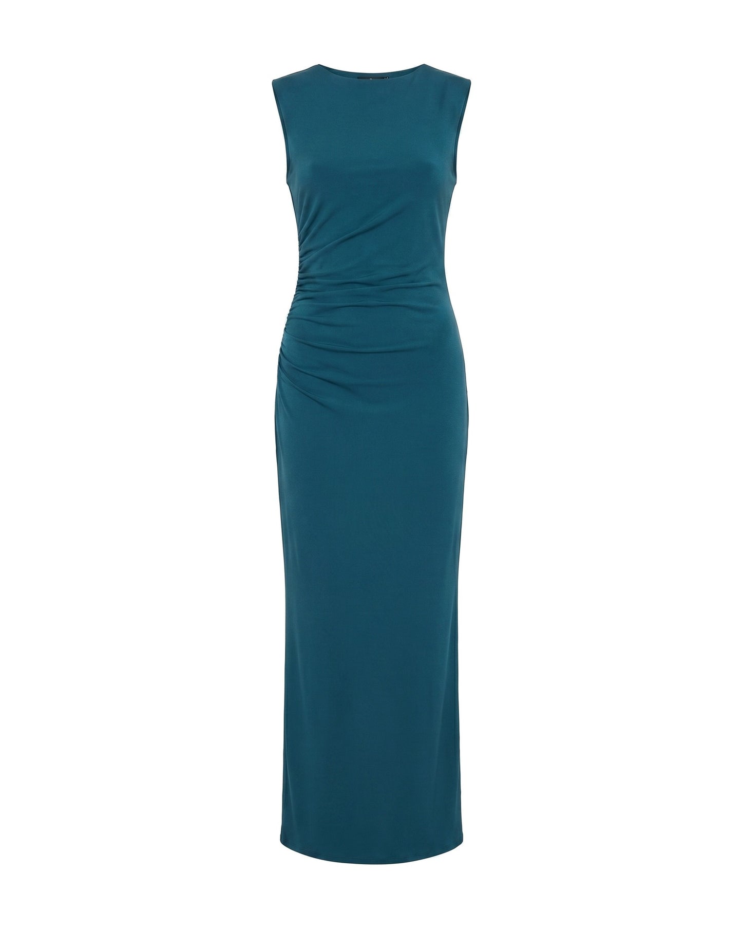 Martine Dames Midi Jurk | Gedrapeerde Taille | Ronde Halslijn