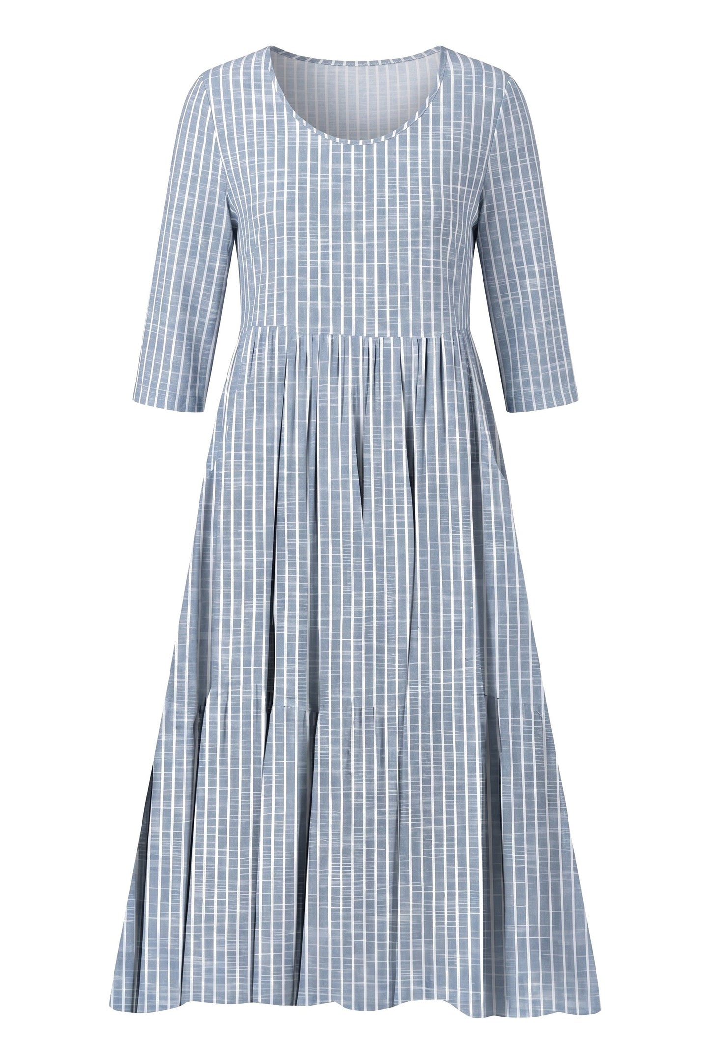 Dames Midi Jurk | Streepjesprint | Driekwart Mouwen
