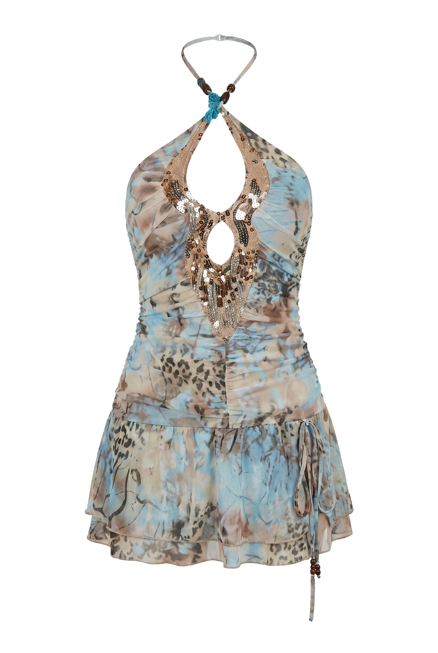 Pélagie Dames Mini Jurk | Halterneck | Gelaagde Franje