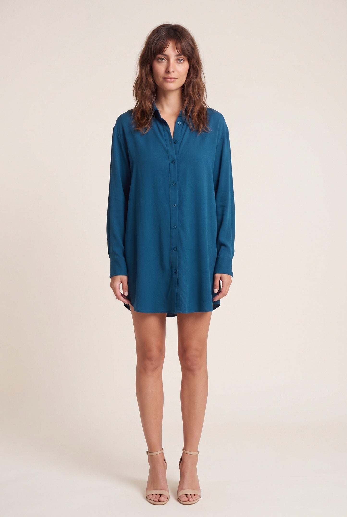 Zéphyrine Dames Mini Jurk | Blousekraag met knopen | Ceintuur in taille