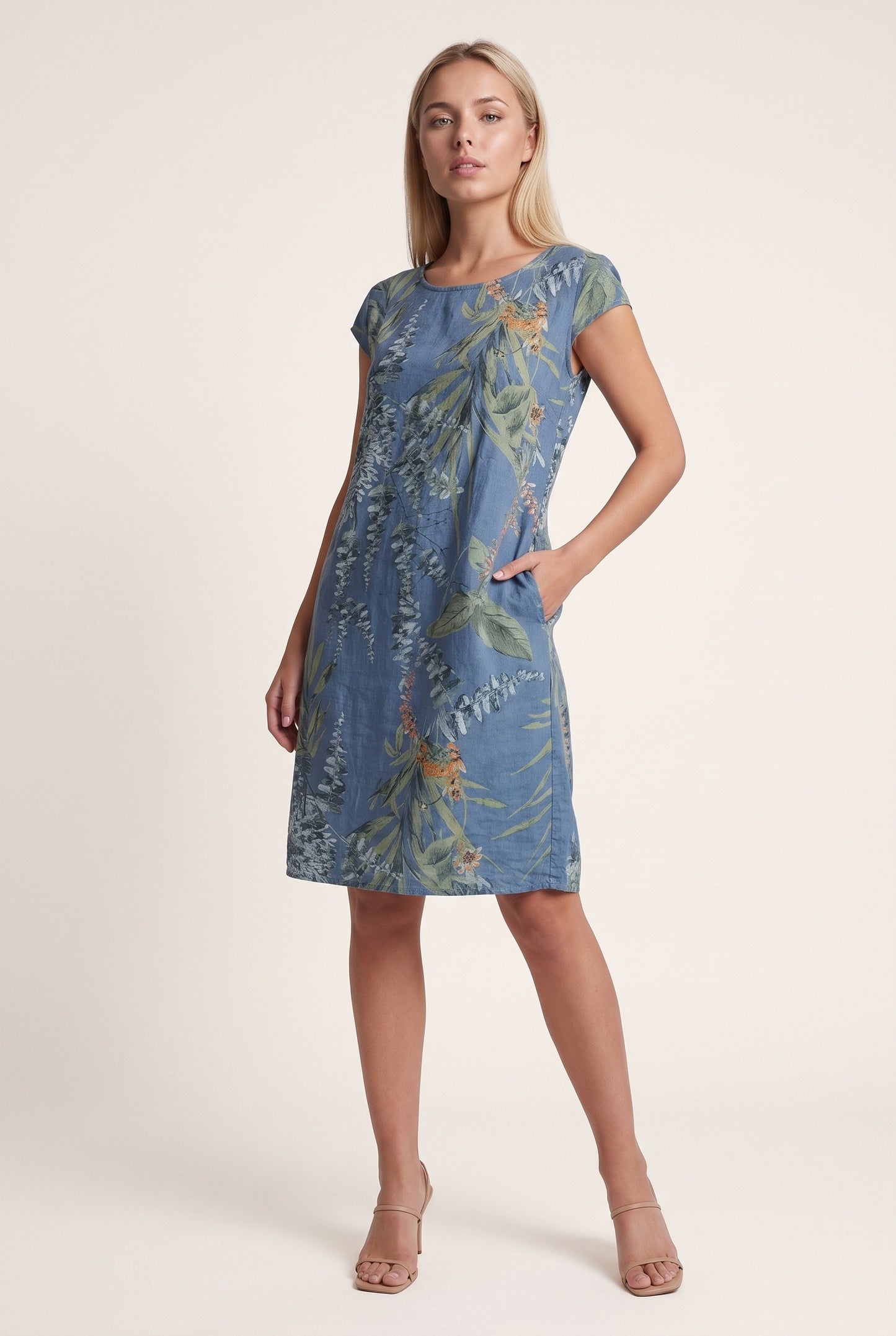 Nadine Dames Mini Jurk | Botanische Print | Zakken