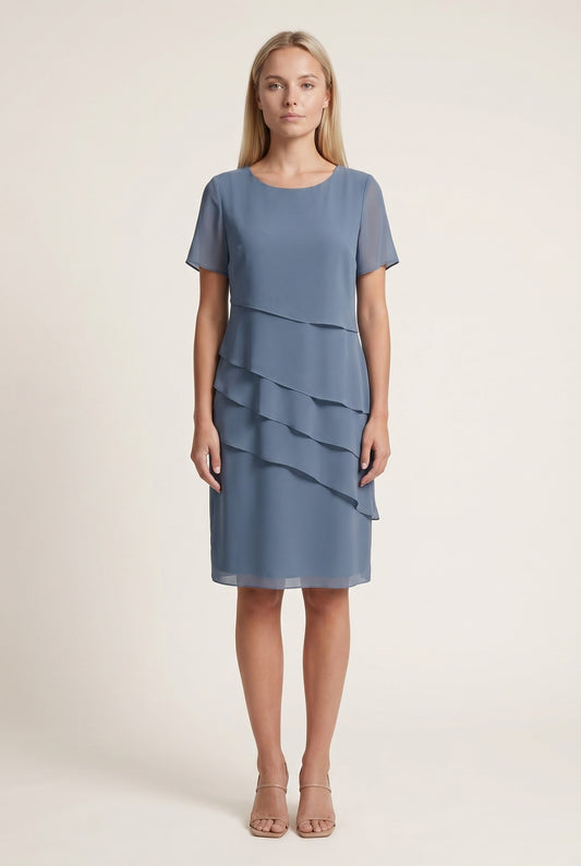 Nolwenn Dames Midi Jurk | Gelaagde Ruches | Korte Mouwen