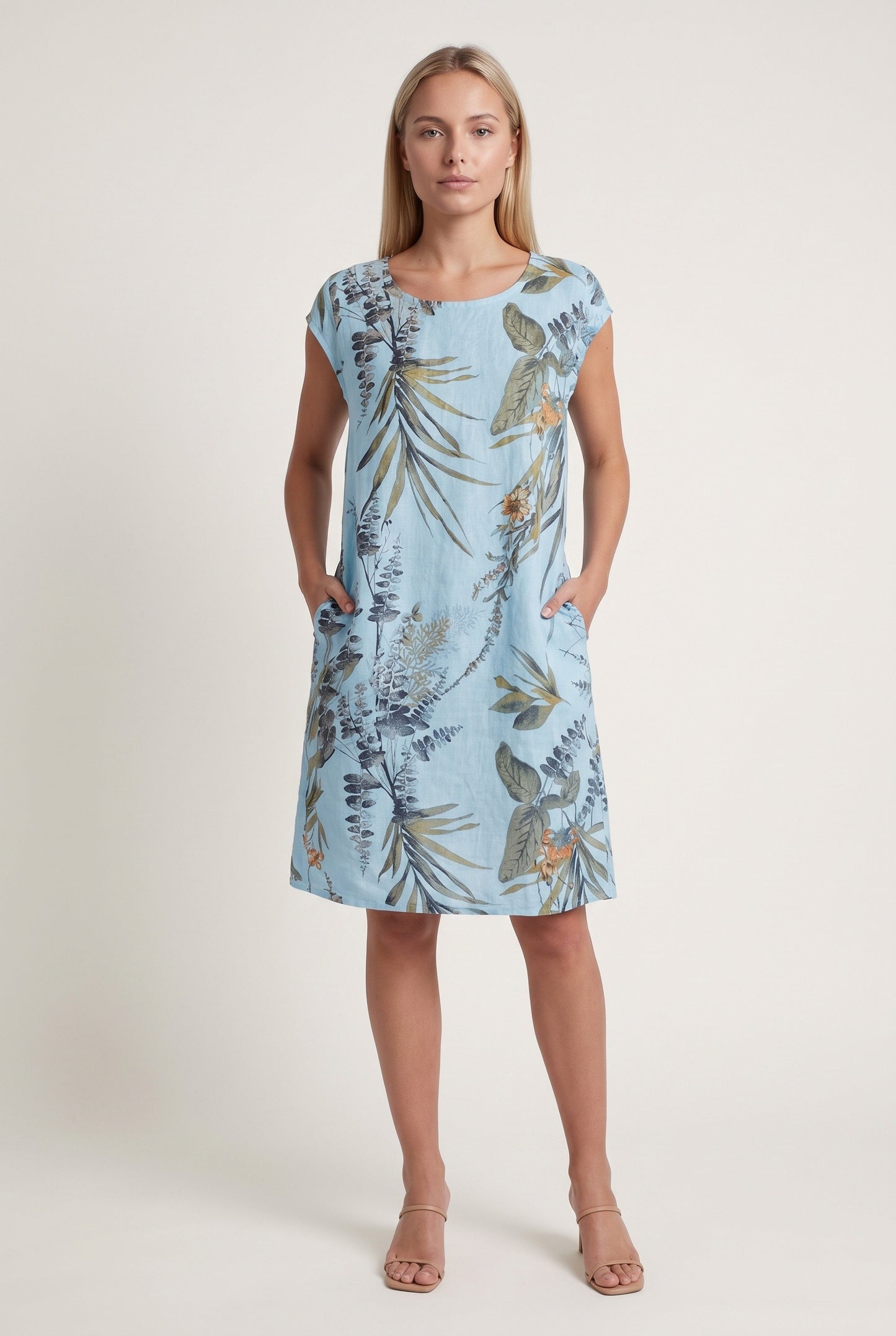 Nadine Dames Mini Jurk | Botanische Print | Zakken