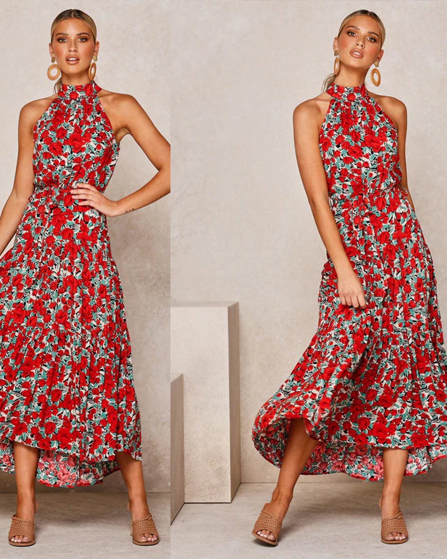 Aubeline Dame Midi Kjole | Halterneck | Lagdelte Frynser
