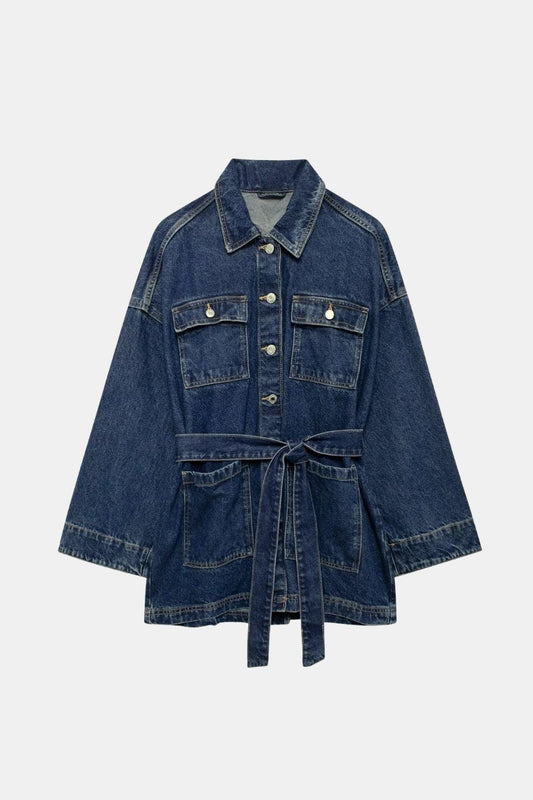 Elodie Dames Denim Jasje | Oversized Boyfriend Pasvorm | Strikceintuur Detail met Knoopsluiting