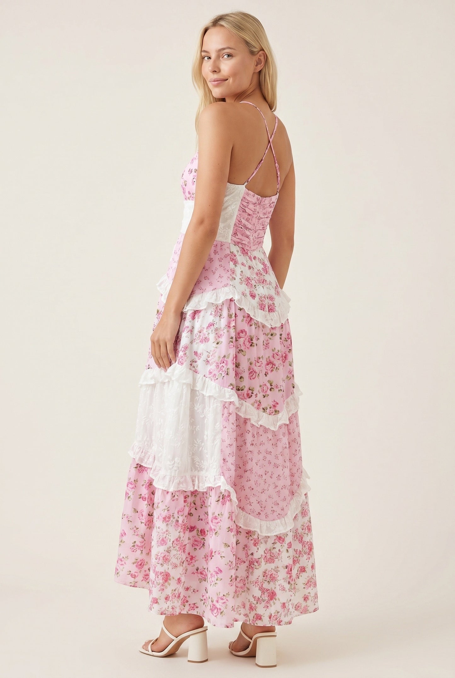 Camille Women's Maxi Dress | Floral Print | Layered Ruffles