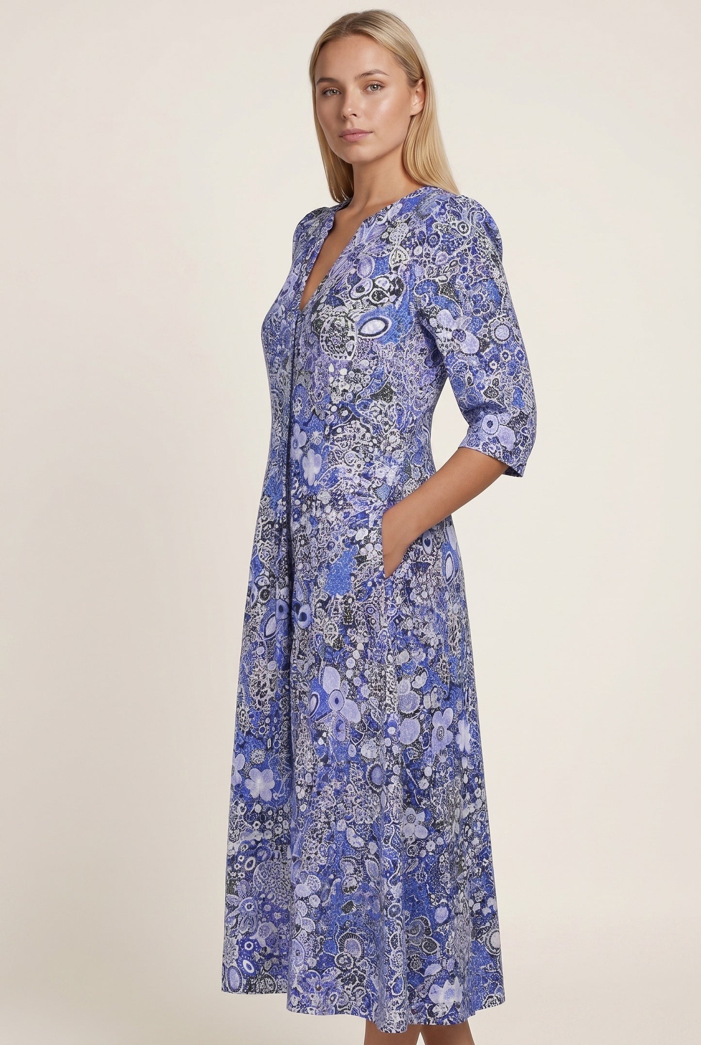 Nelly Dames Midi Jurk | V-Hals | Bloemenprint