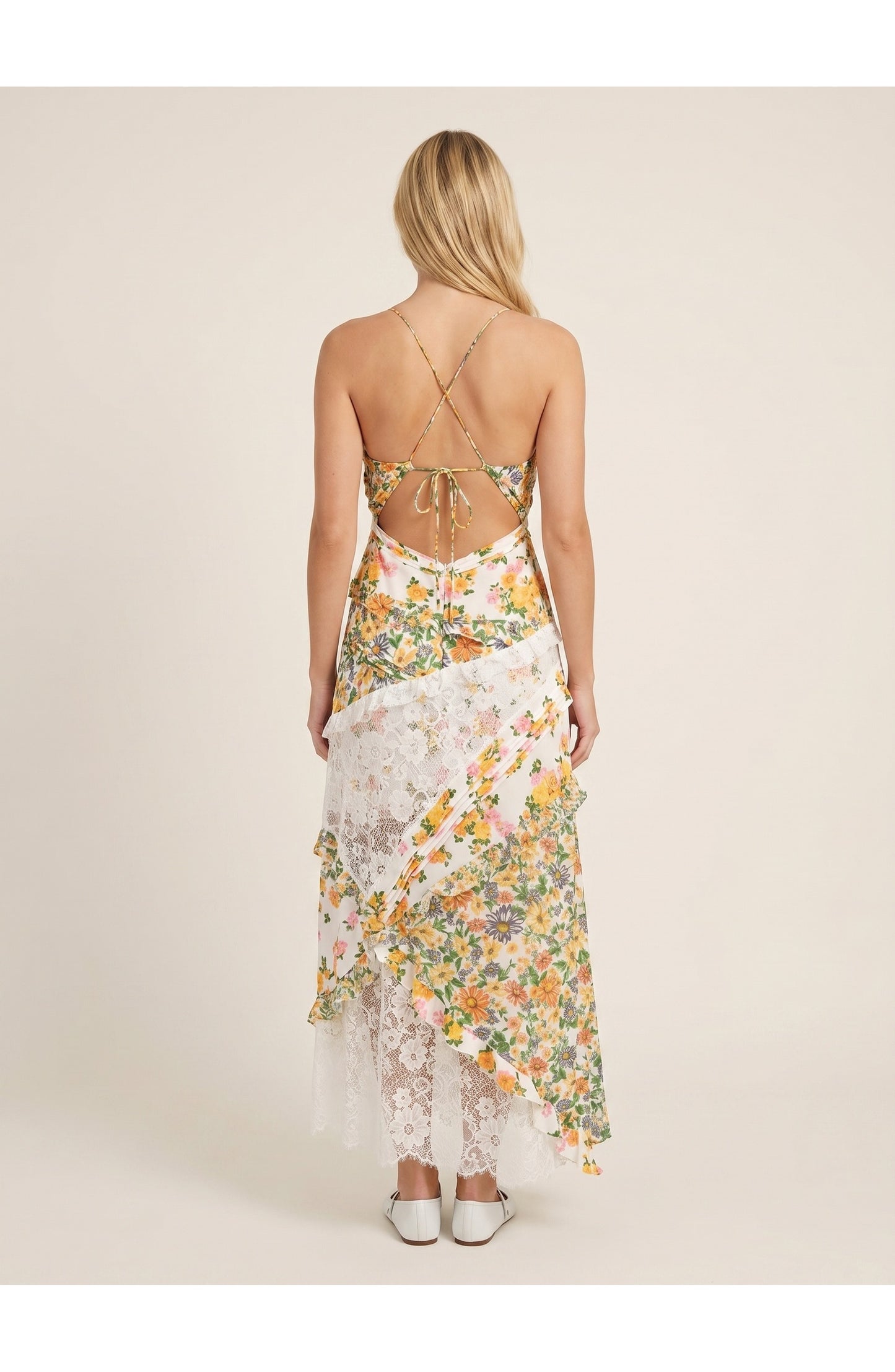Joanna Dames Maxi Jurk | Blauwe Bloemenprint | Witte Kanten Details