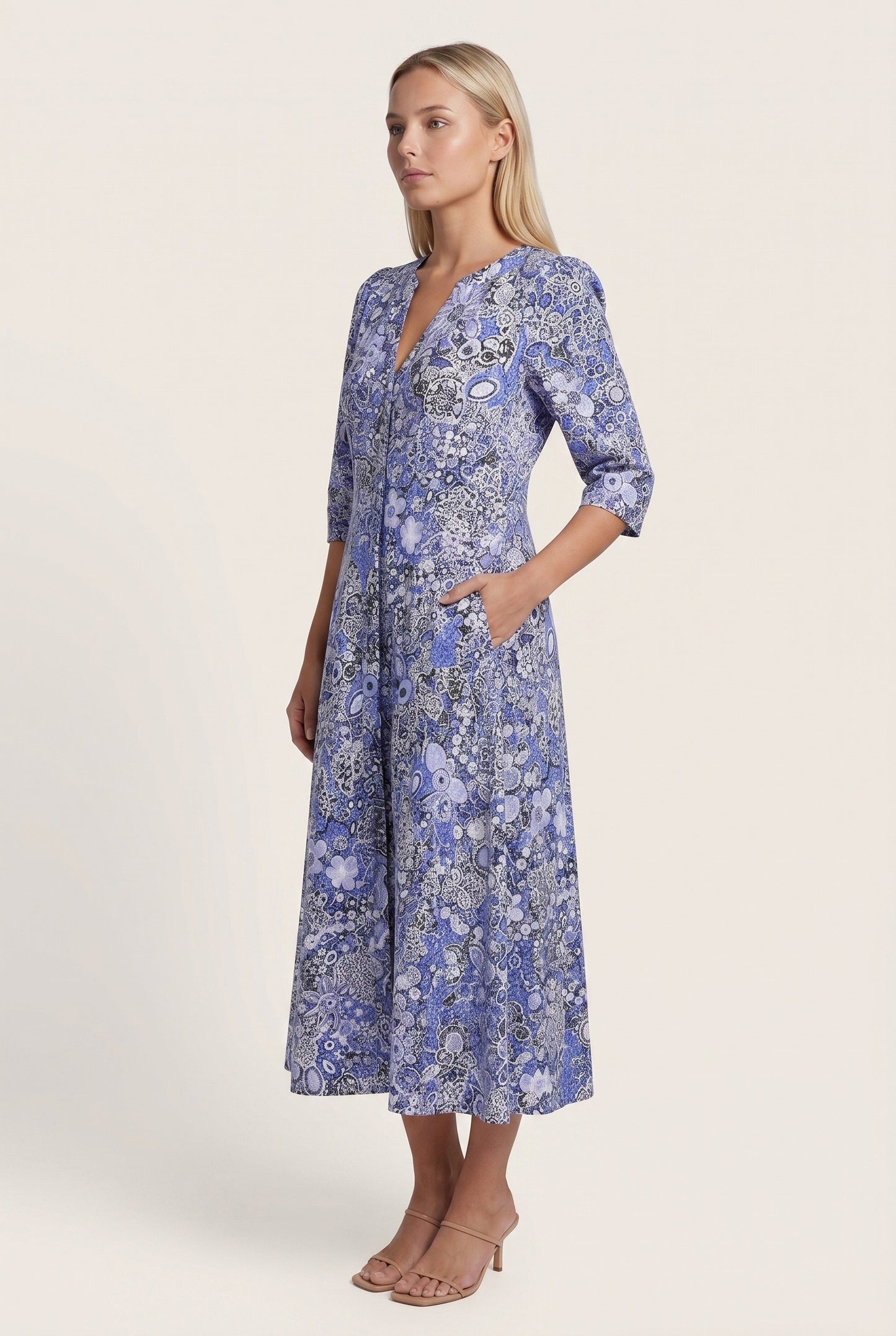 Nelly Dames Midi Jurk | V-Hals | Bloemenprint