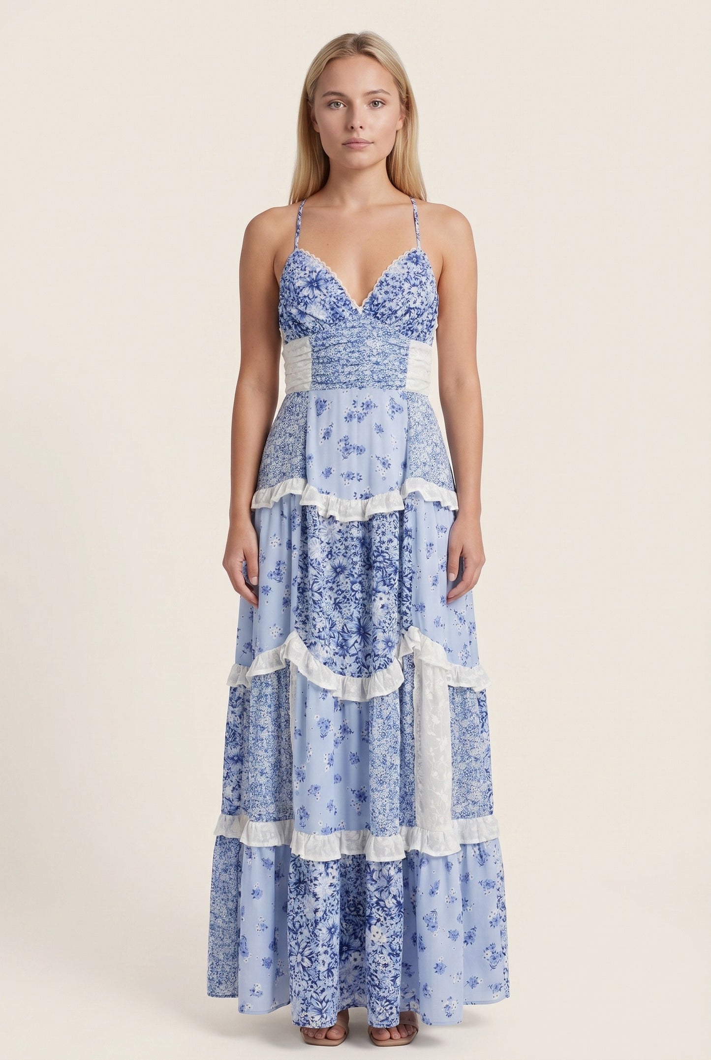 Camille Women's Maxi Dress | Floral Print | Layered Ruffles