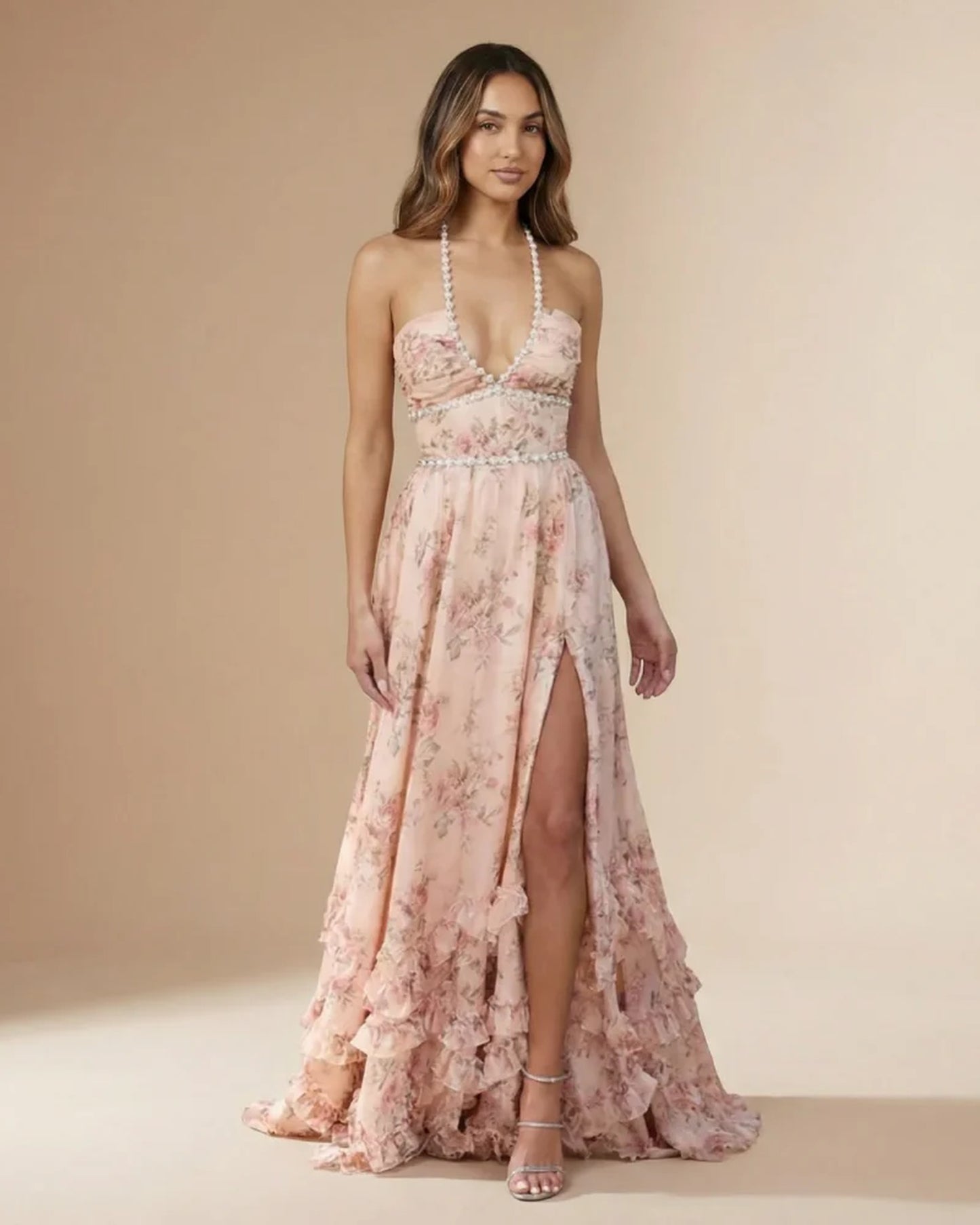 Dames Maxi Jurk | Halterneck | Gelaagde Franje