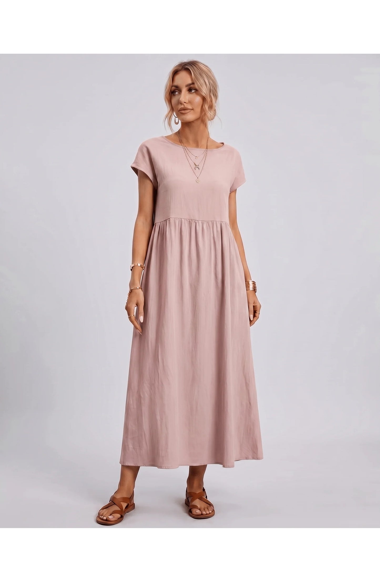 Eleonore Women's Midi Dress | Round Neck | Empire Waist