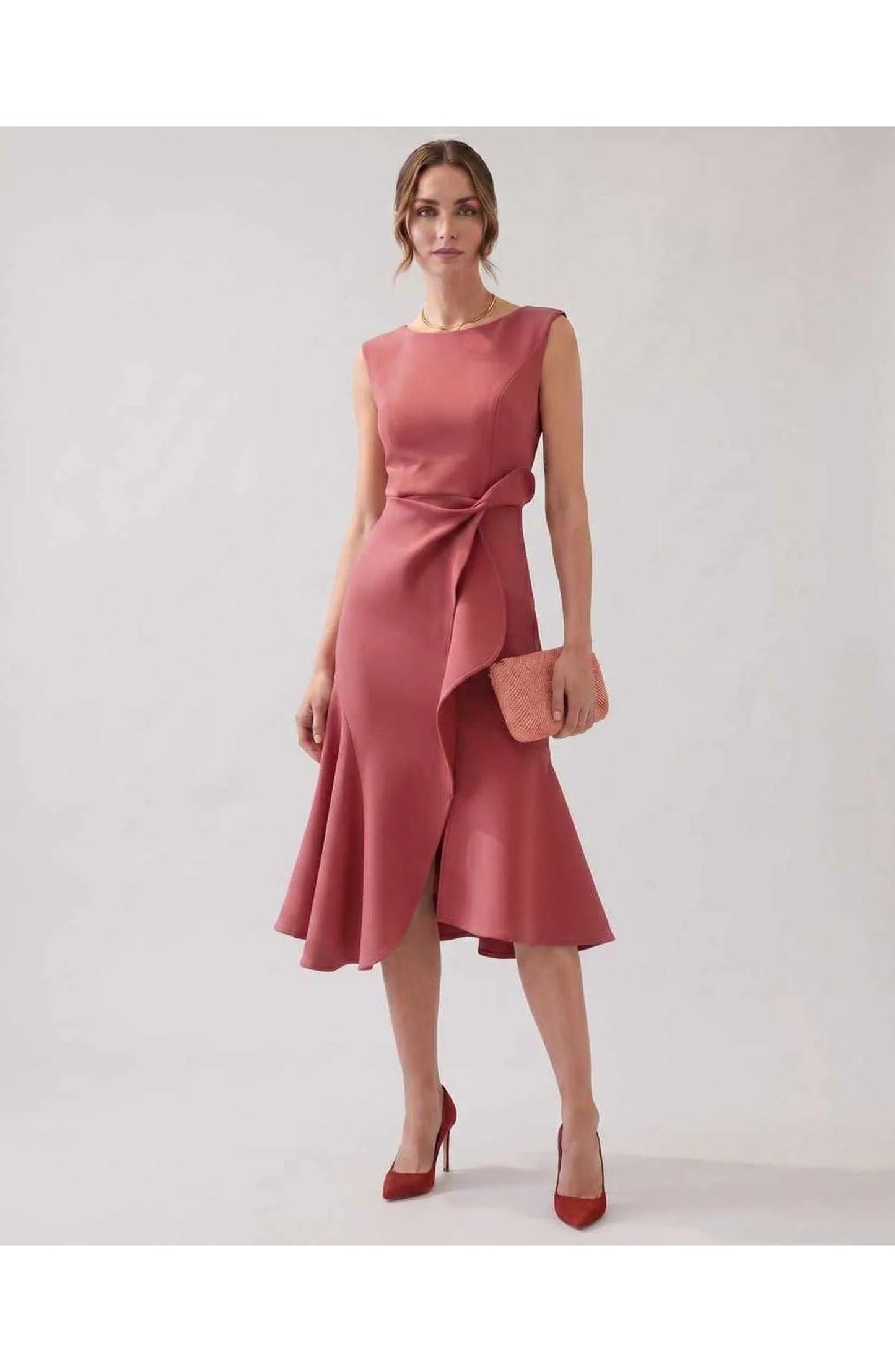 Manon Dames Midi Jurk | Ruffle Wrap Detail | Uitlopende Zoom