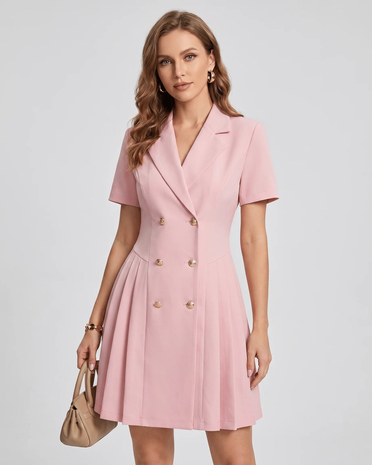 Maëva Dames Mini Jurk | Dubbelrij Knopen | Geplooide Rok