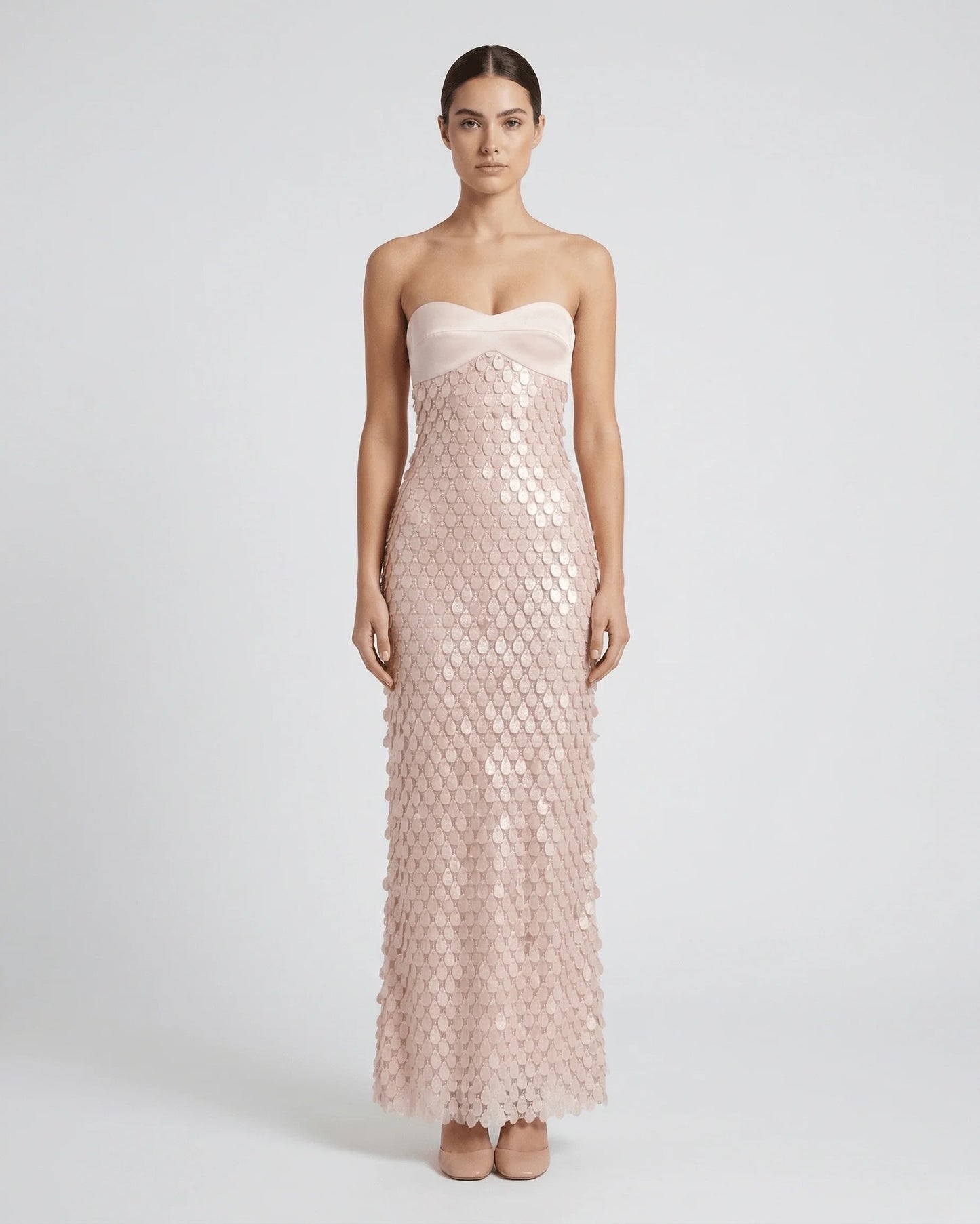 Women's Maxi Dress | Strapless Sweetheart Neckline | Sequin Scale Pattern