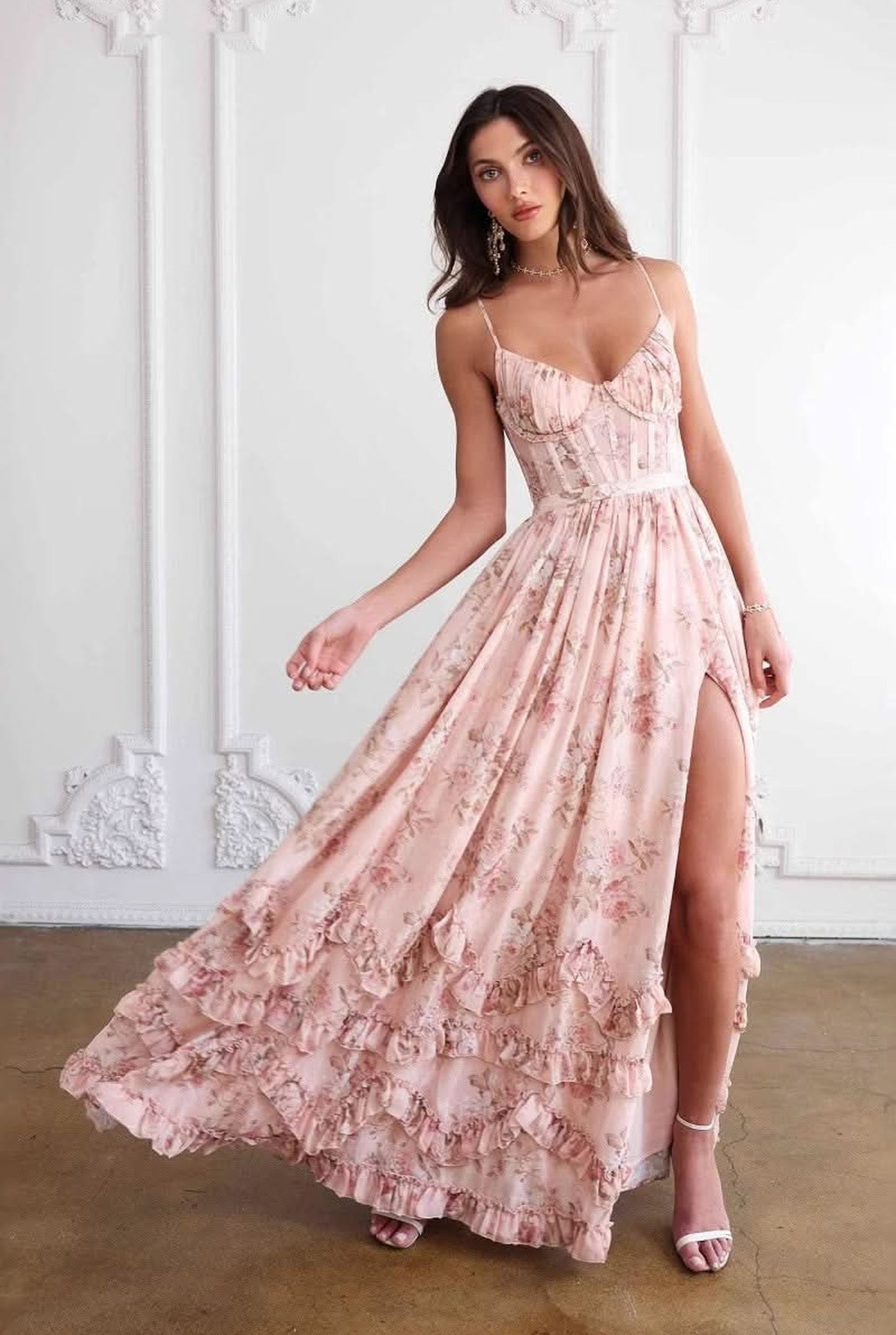 Mila Women's Maxi Dress | Layered Ruffled Hem | Corset Lace Top